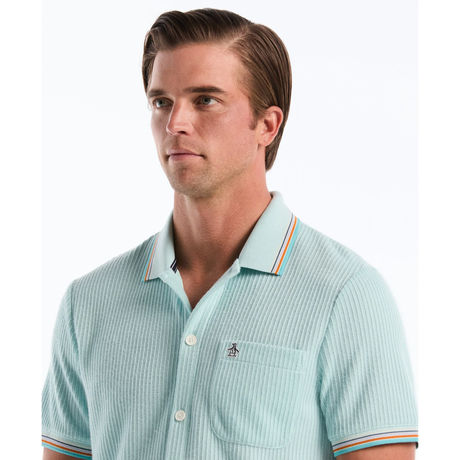 Vertical Jacquard Button Front Polo Shirt In Plume - Image 3