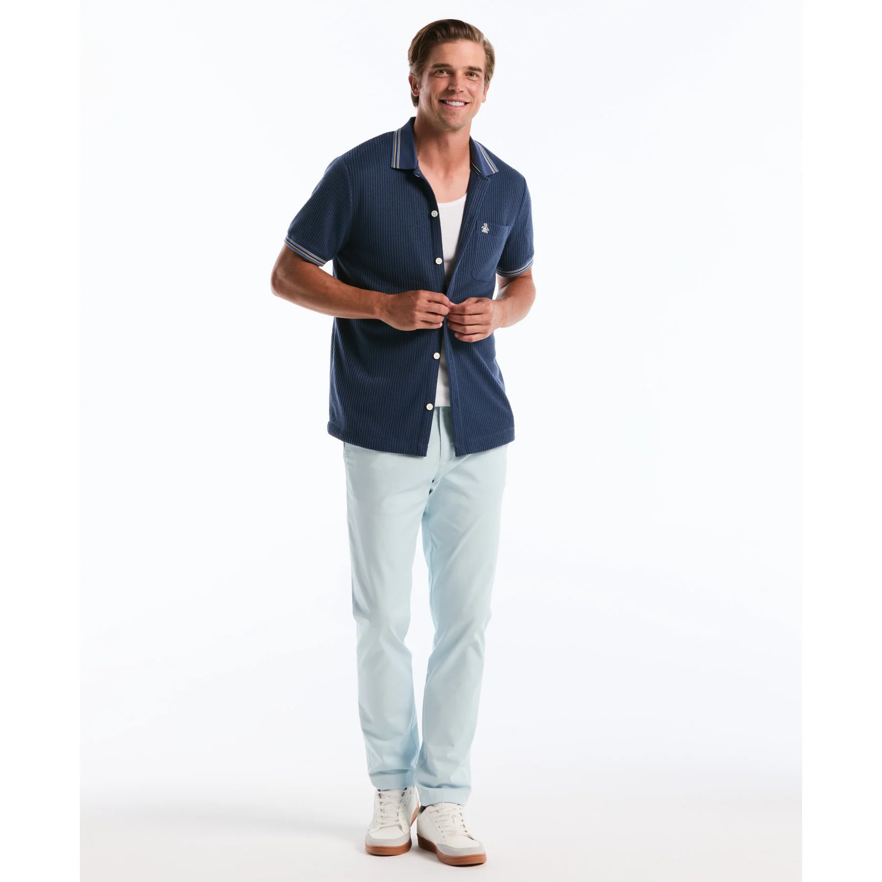 Vertical Jacquard Button Front Polo Shirt In Sargasso Sea - Image 5