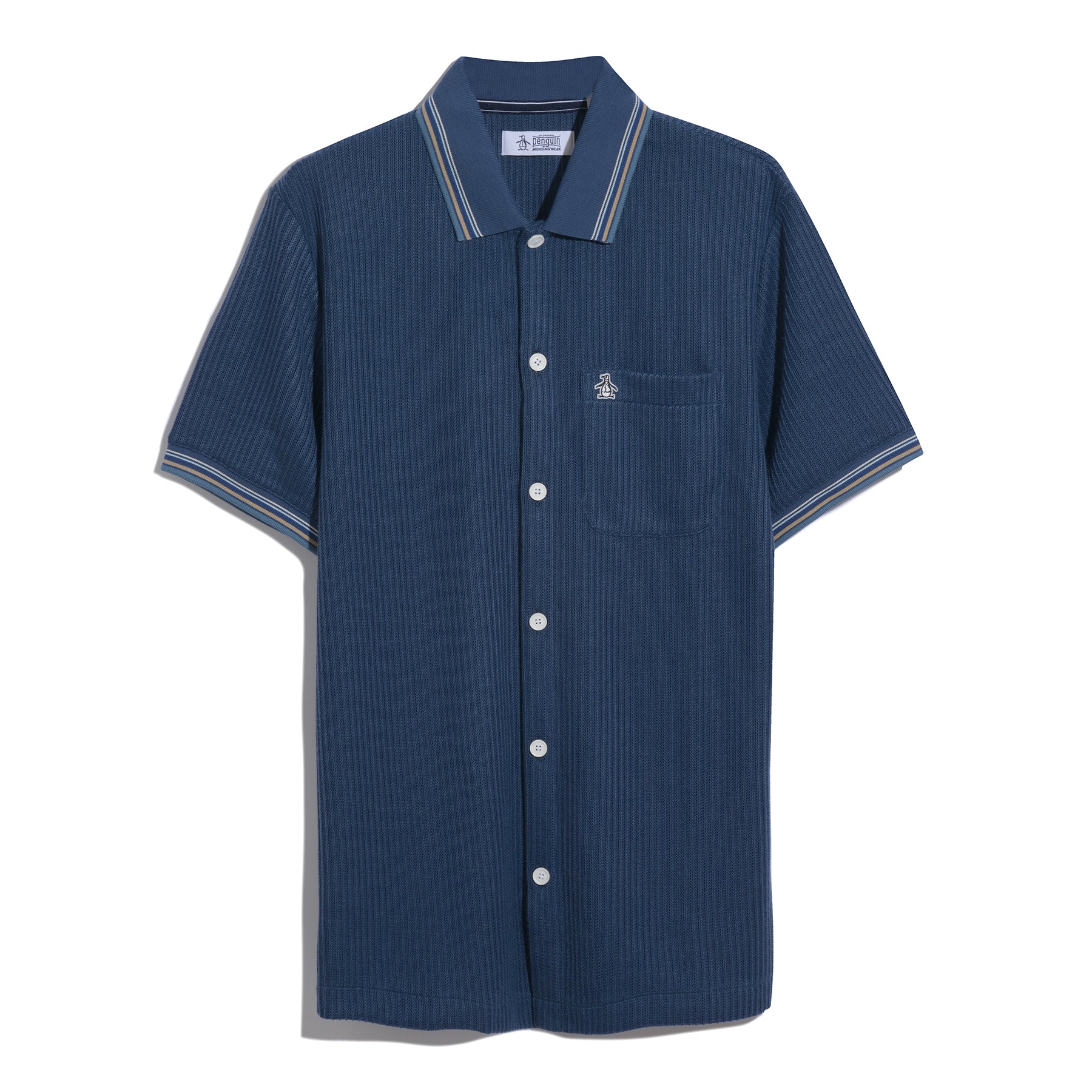 Vertical Jacquard Button Front Polo Shirt In Sargasso Sea - Image 6