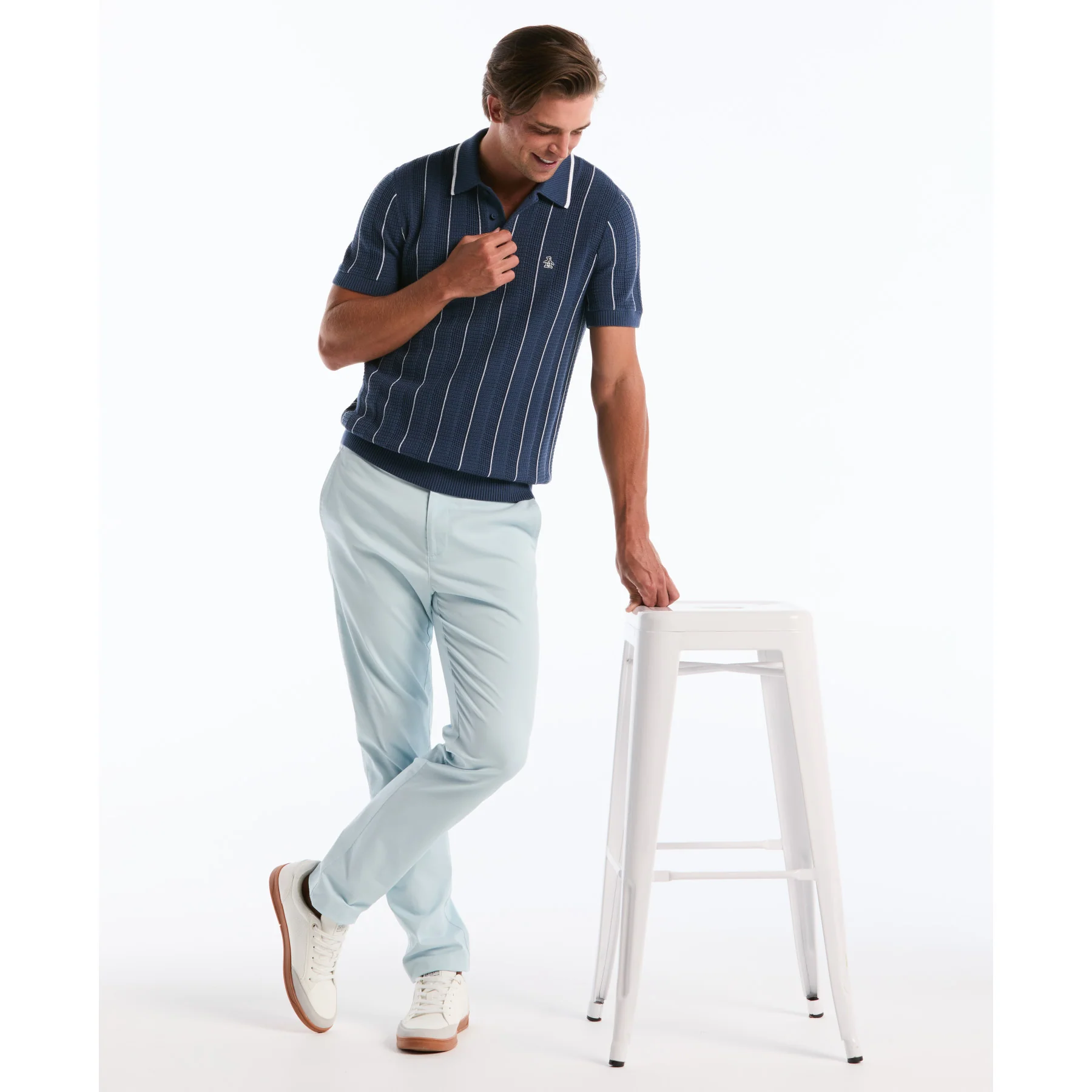 Vertical Mesh Stripe Sweater Polo In Sargasso Sea - Image 5