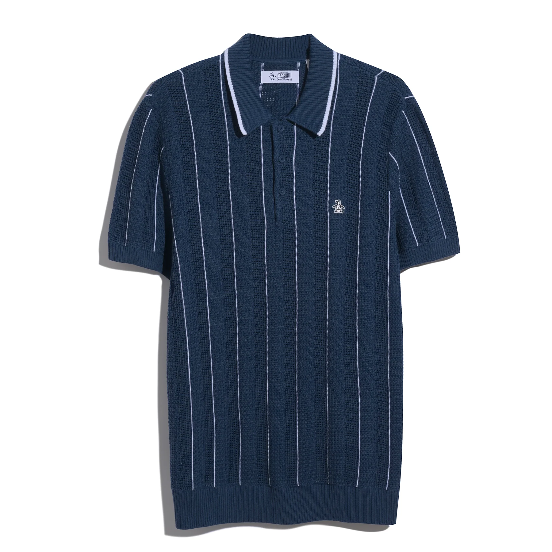 Vertical Mesh Stripe Sweater Polo In Sargasso Sea - Image 6