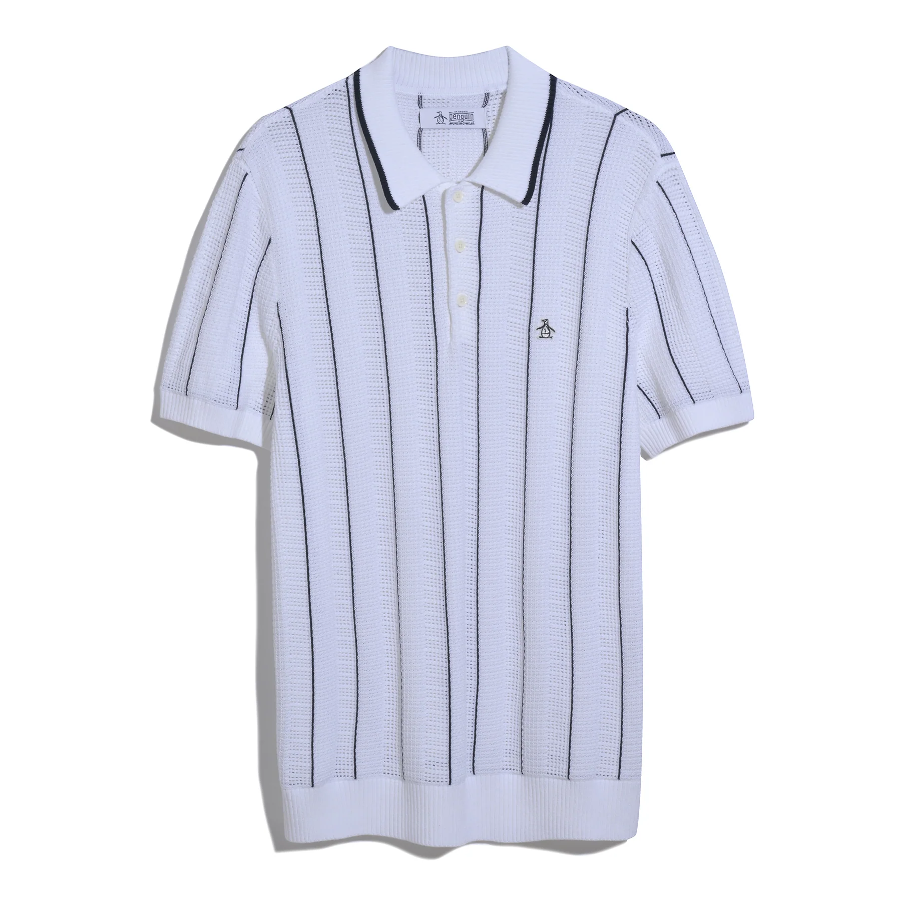 Vertical Mesh Stripe Sweater Polo In Bright White - Image 6