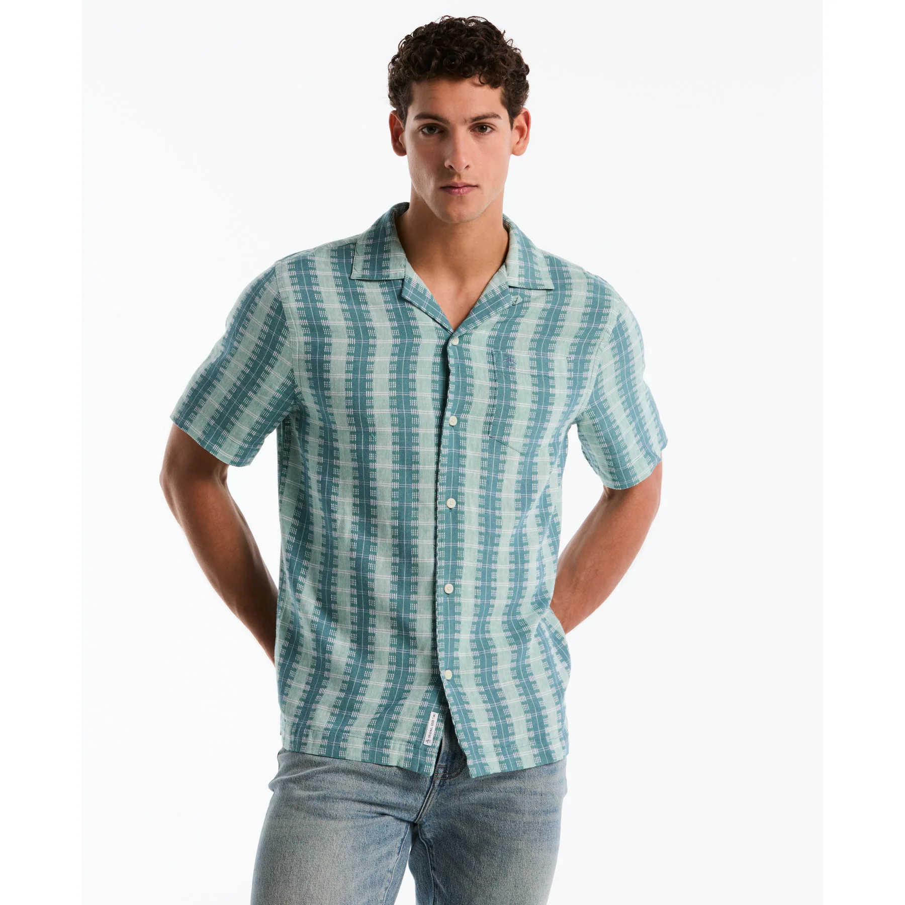 Vertical Pattern Short Sleeve Shirt In Copen Blue