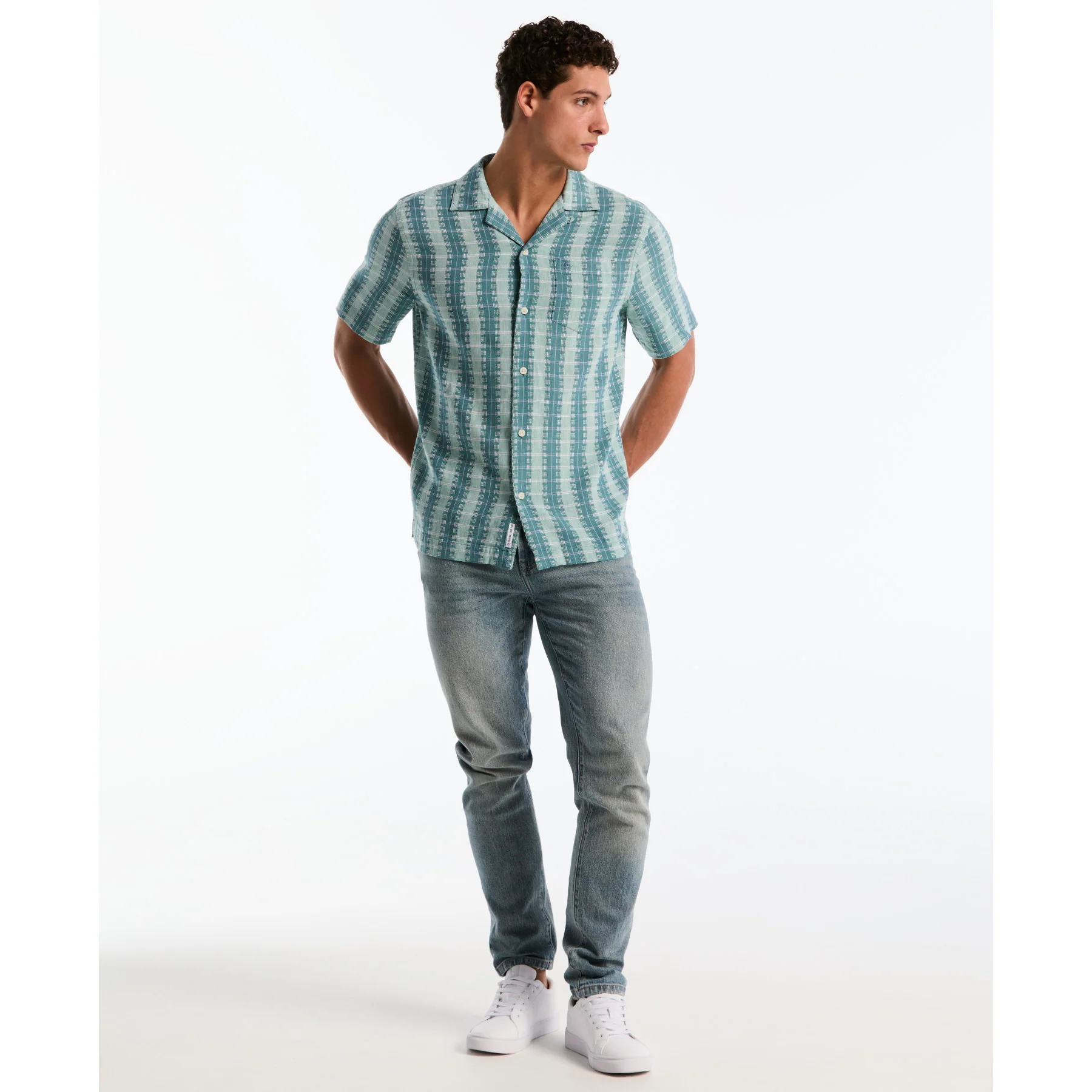 Vertical Pattern Short Sleeve Shirt In Copen Blue - Image 2