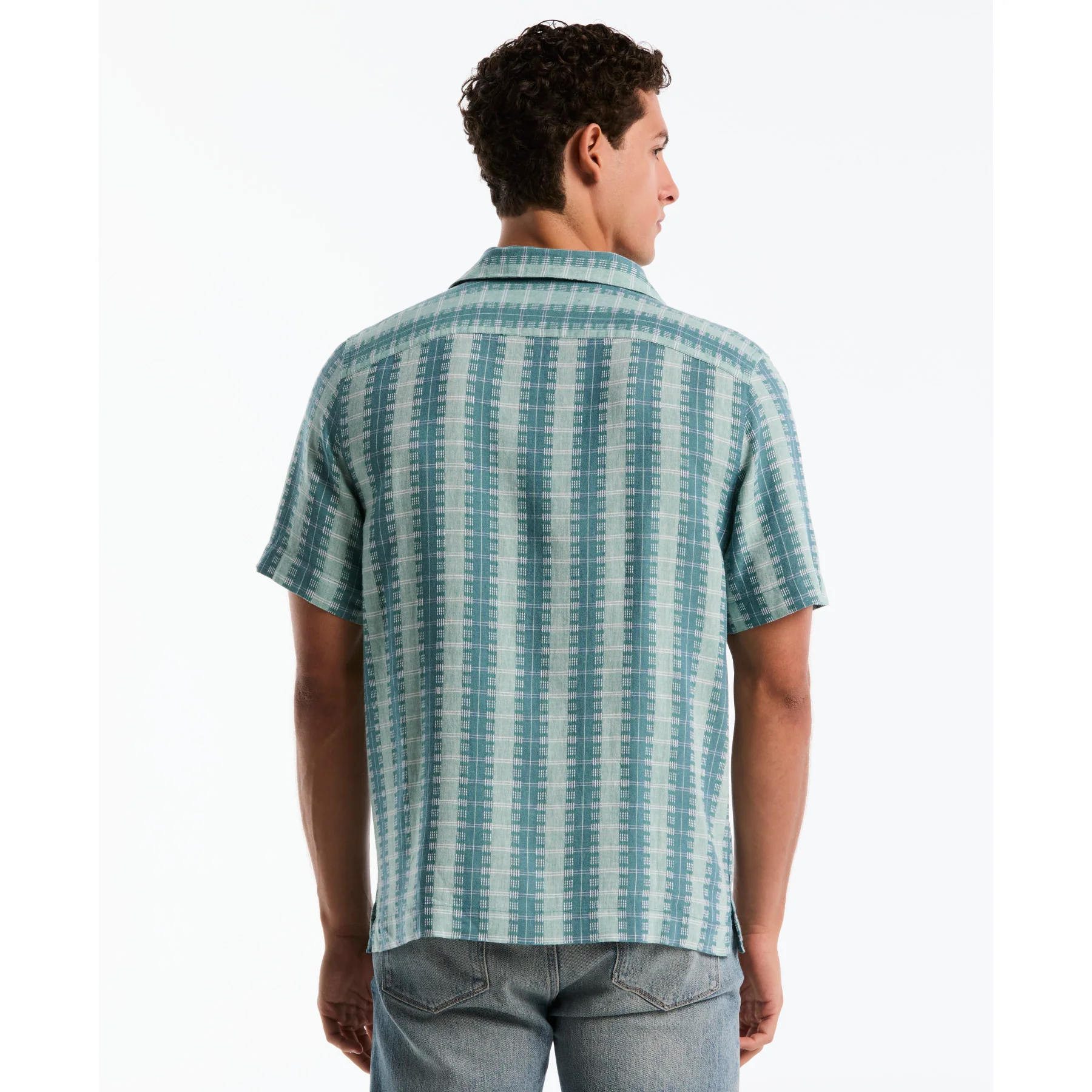 Vertical Pattern Short Sleeve Shirt In Copen Blue - Image 3