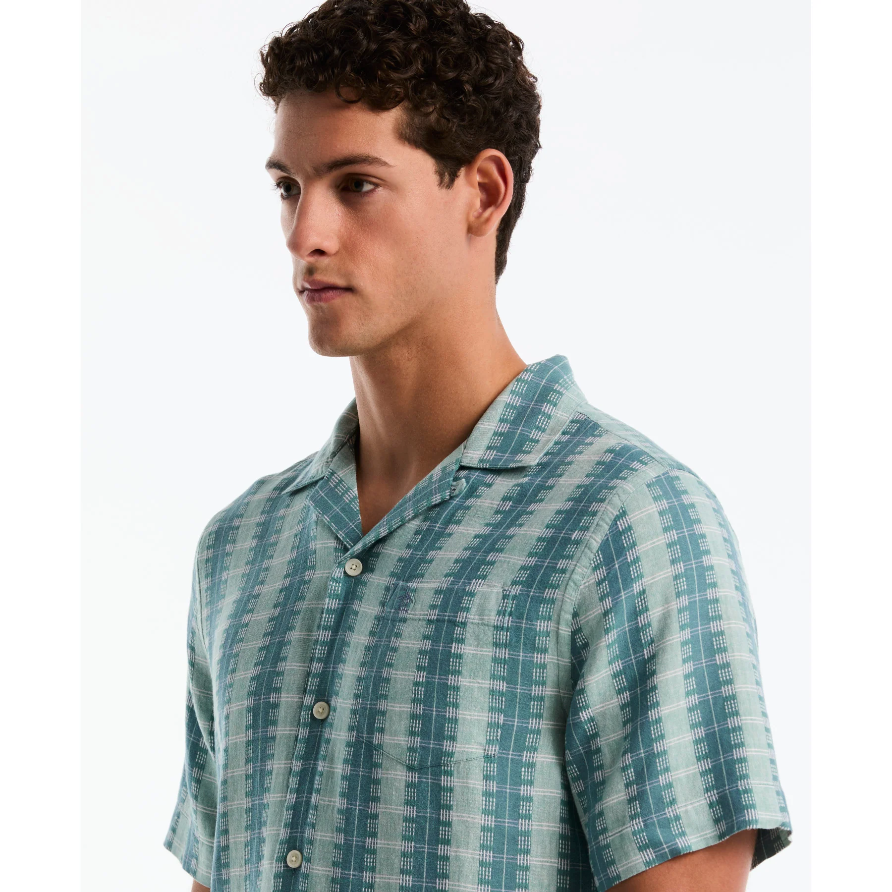 Vertical Pattern Short Sleeve Shirt In Copen Blue - Image 4