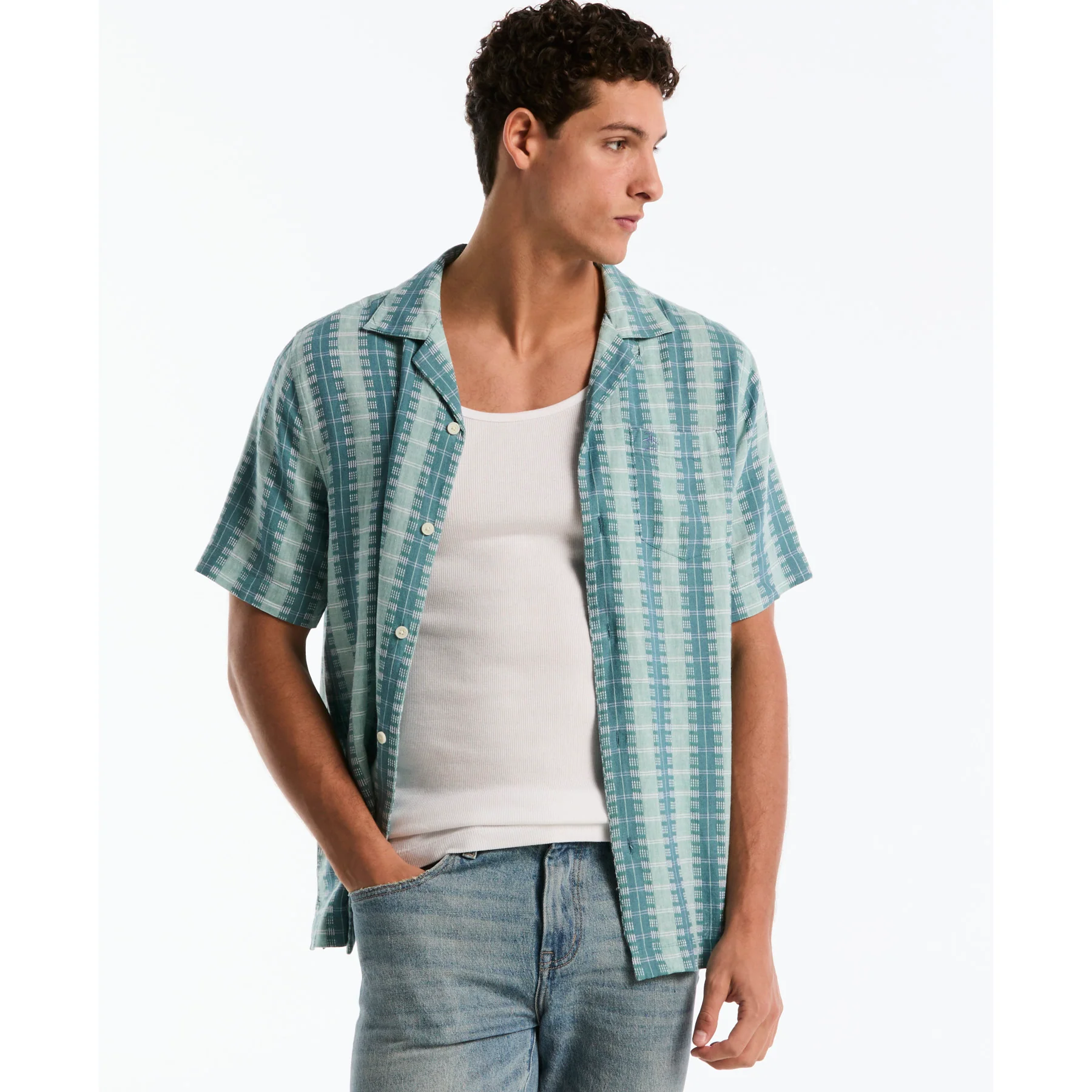 Vertical Pattern Short Sleeve Shirt In Copen Blue - Image 5