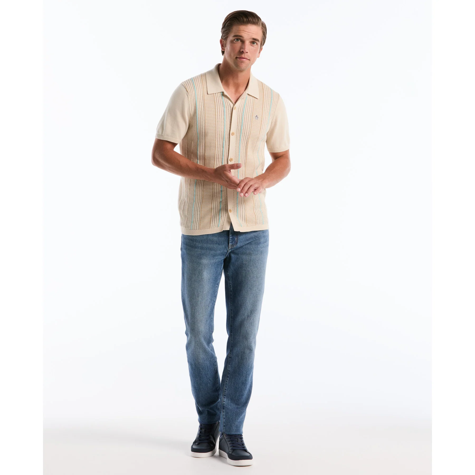 Vertical Stripe Sweater Polo In Birch - Image 2