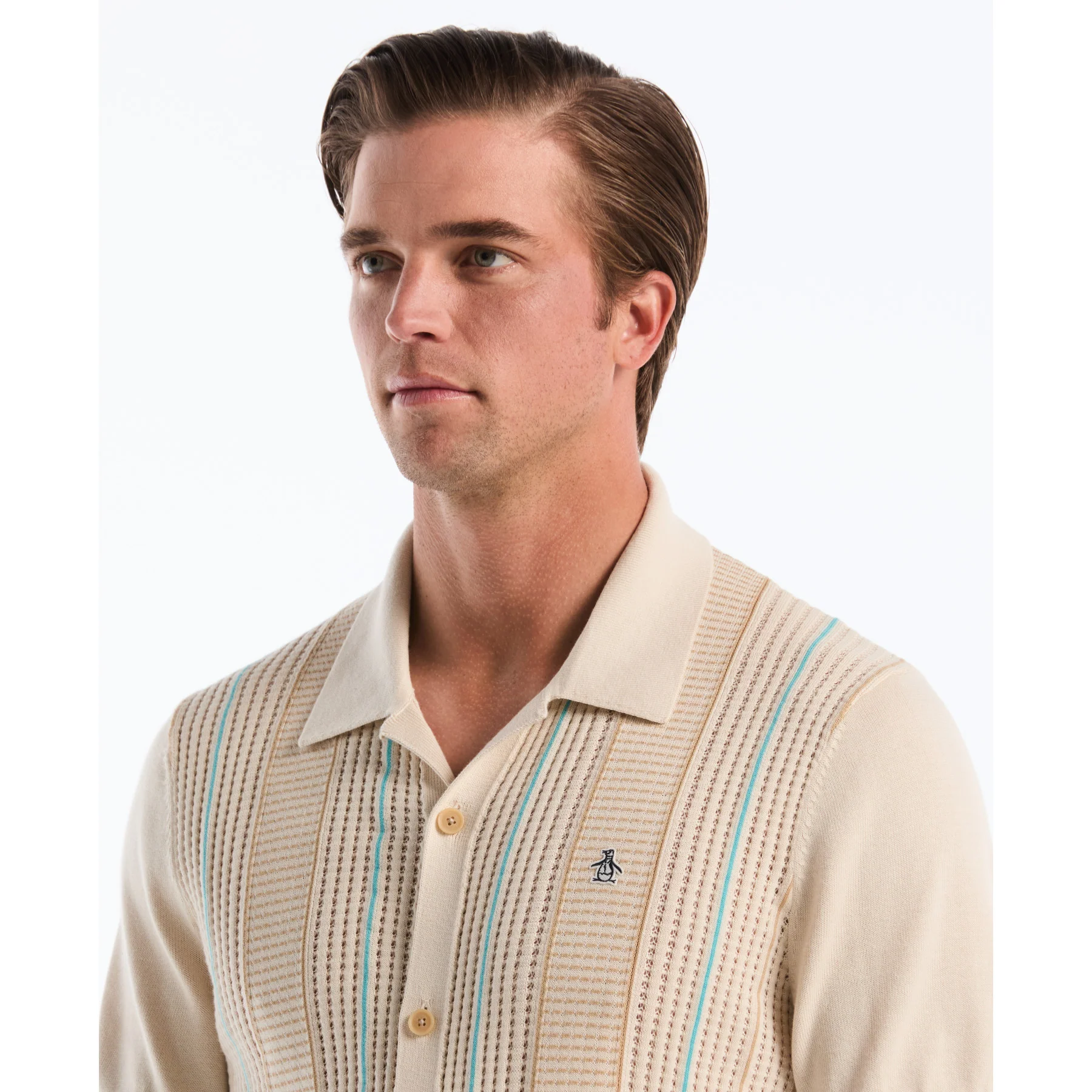 Vertical Stripe Sweater Polo In Birch - Image 4
