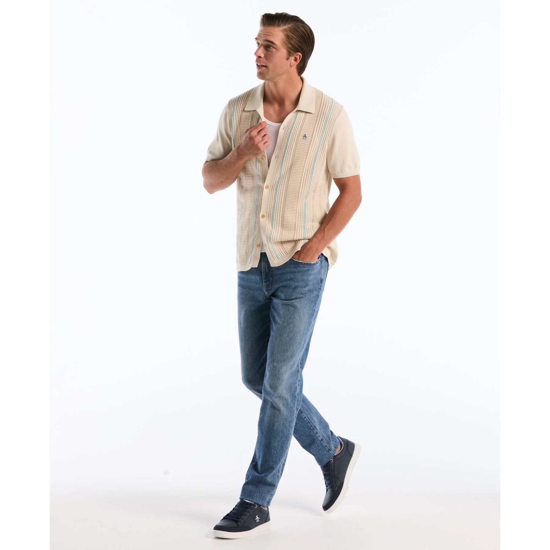 Vertical Stripe Sweater Polo In Birch - Image 5