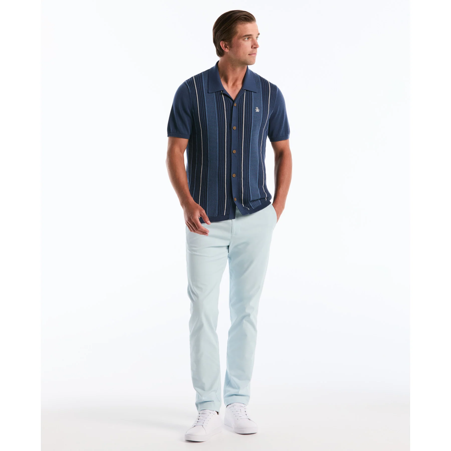 Vertical Stripe Sweater Polo In Sargasso Sea - Image 2