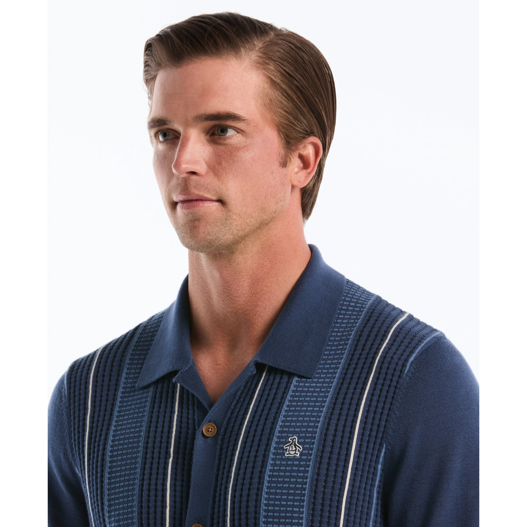 Vertical Stripe Sweater Polo In Sargasso Sea - Image 4