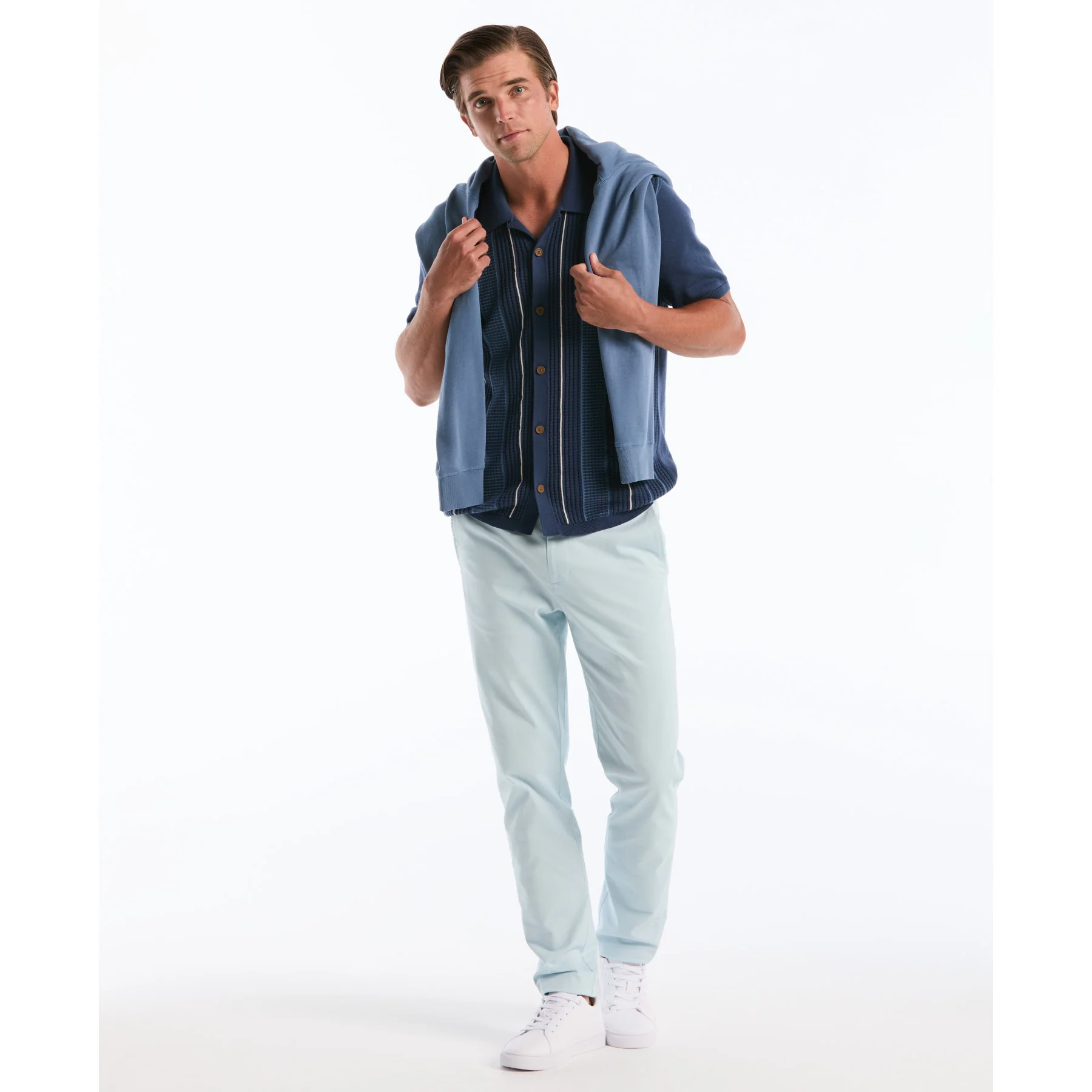 Vertical Stripe Sweater Polo In Sargasso Sea - Image 5
