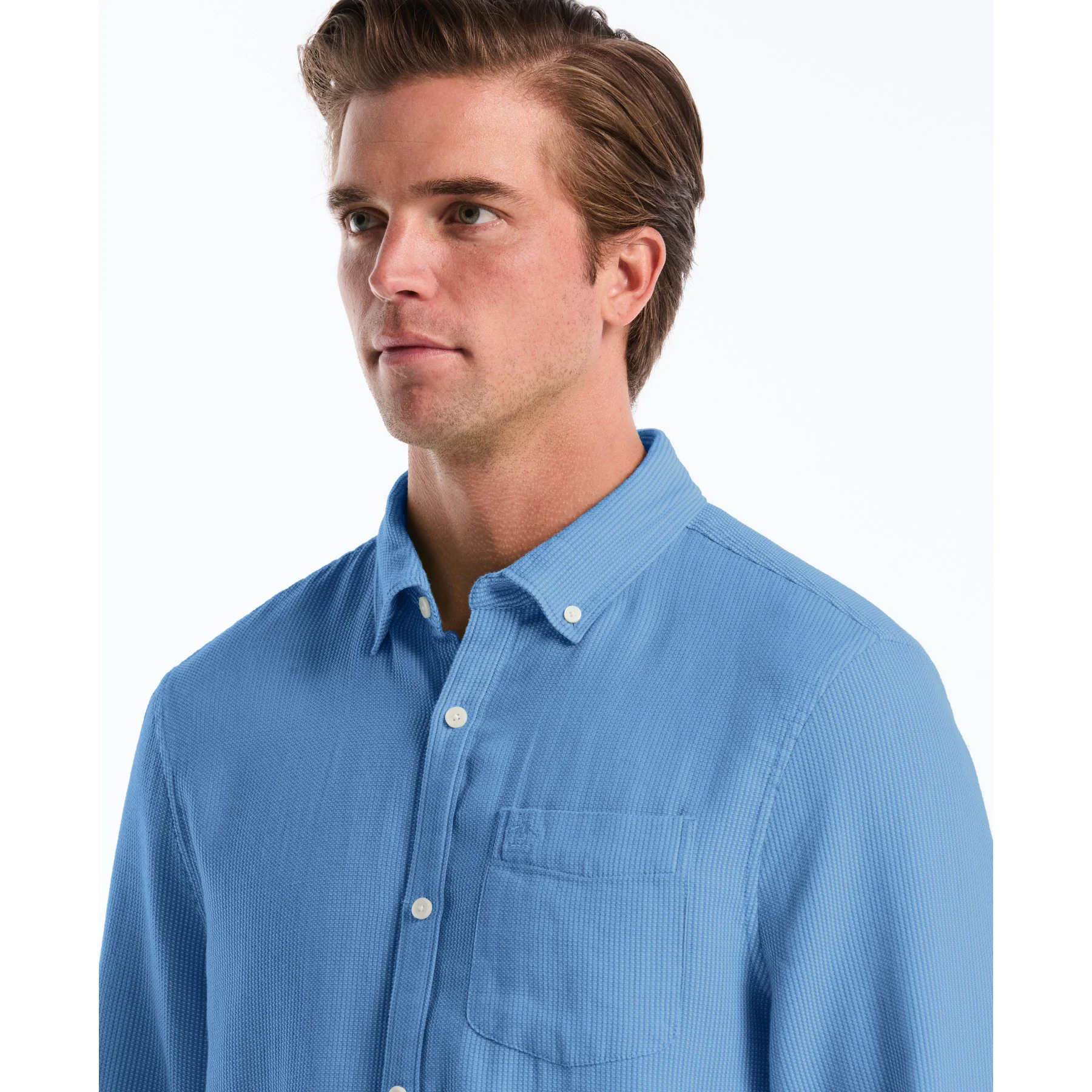 Waffle Dobby Shirt In Copen Blue - Image 3