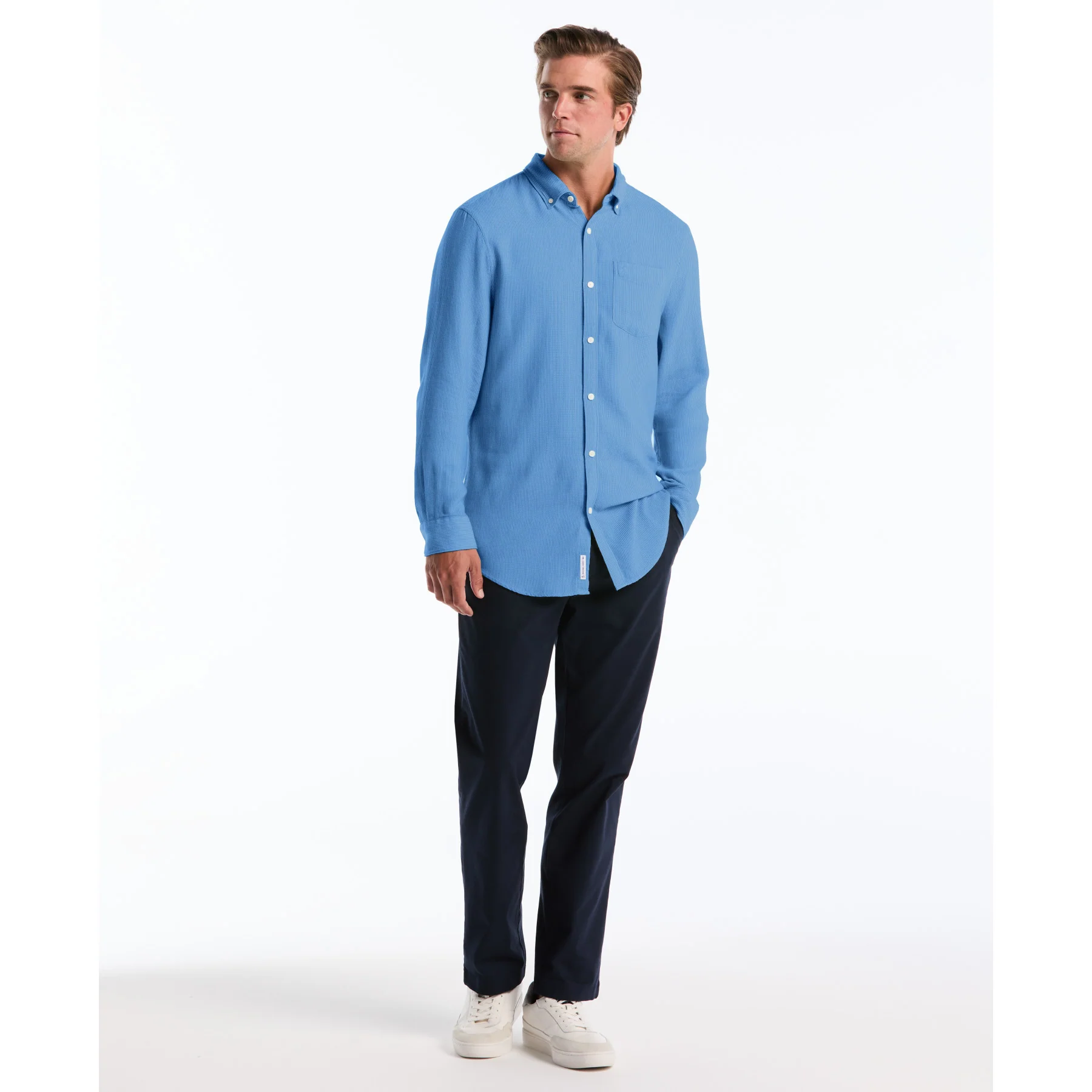 Waffle Dobby Shirt In Copen Blue - Image 4