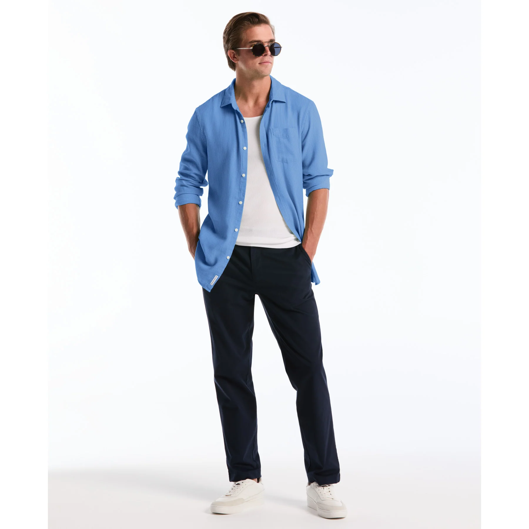 Waffle Dobby Shirt In Copen Blue - Image 5