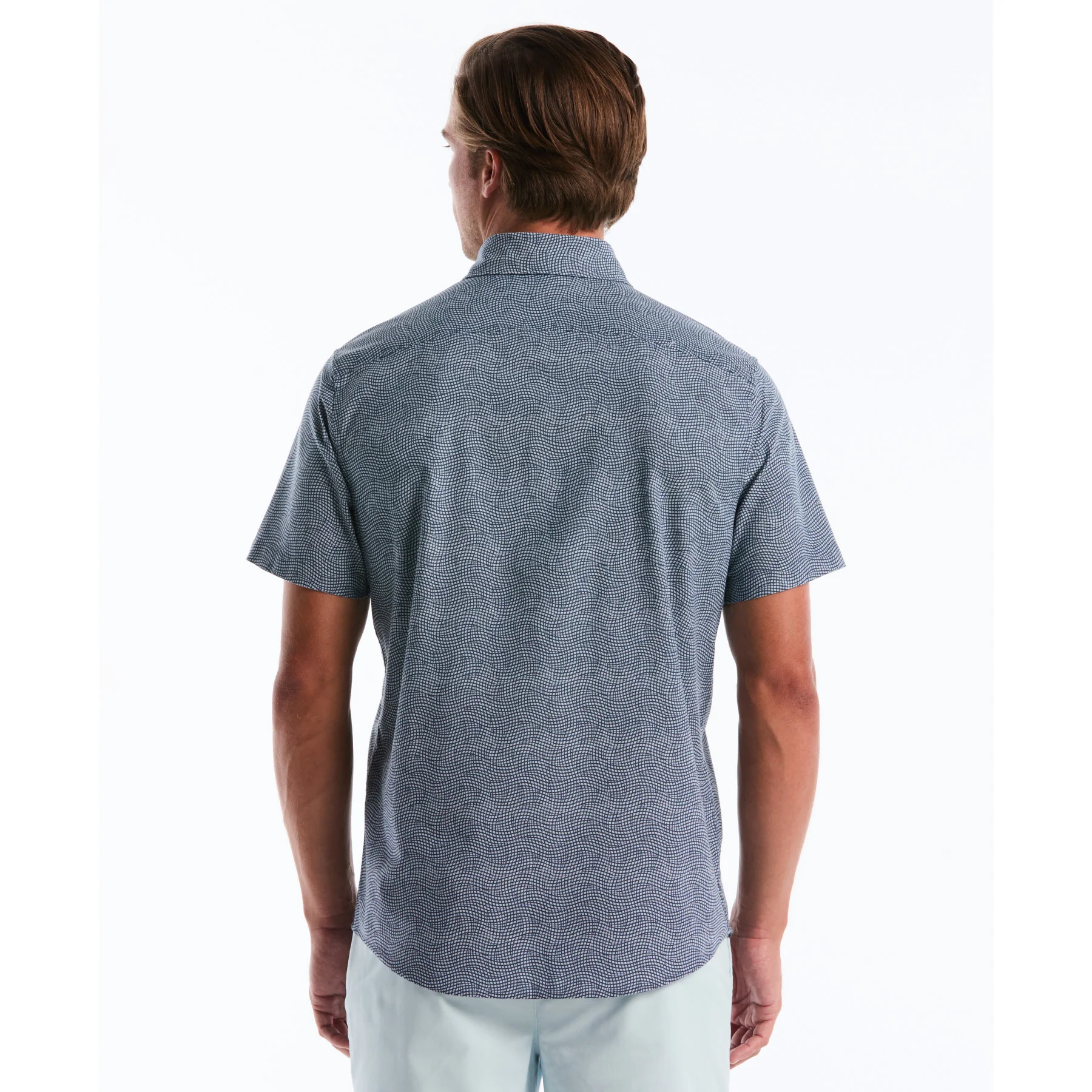Wavy Grid Print Short Sleeve Shirt In Copen Blue - Image 2