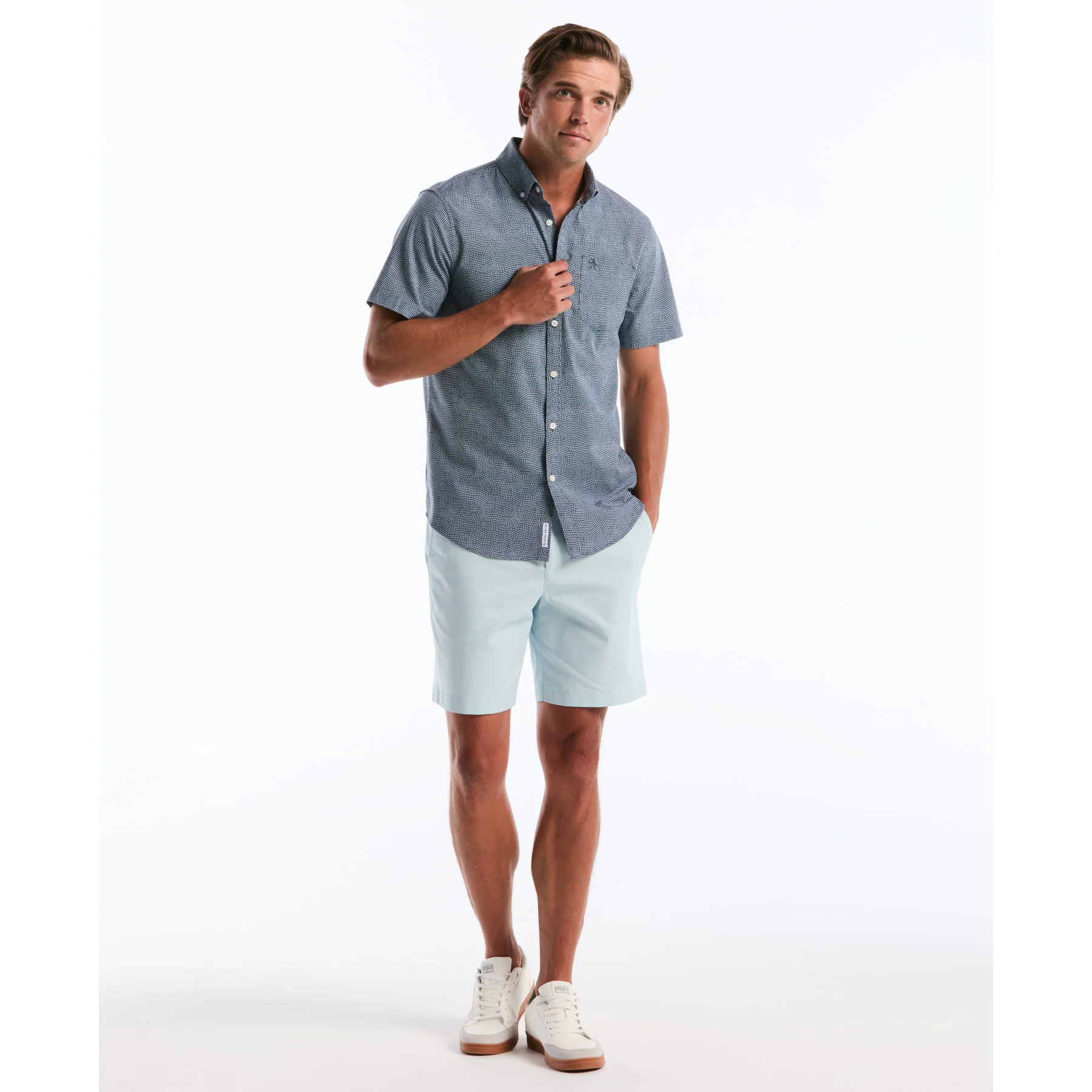 Wavy Grid Print Short Sleeve Shirt In Copen Blue - Image 4
