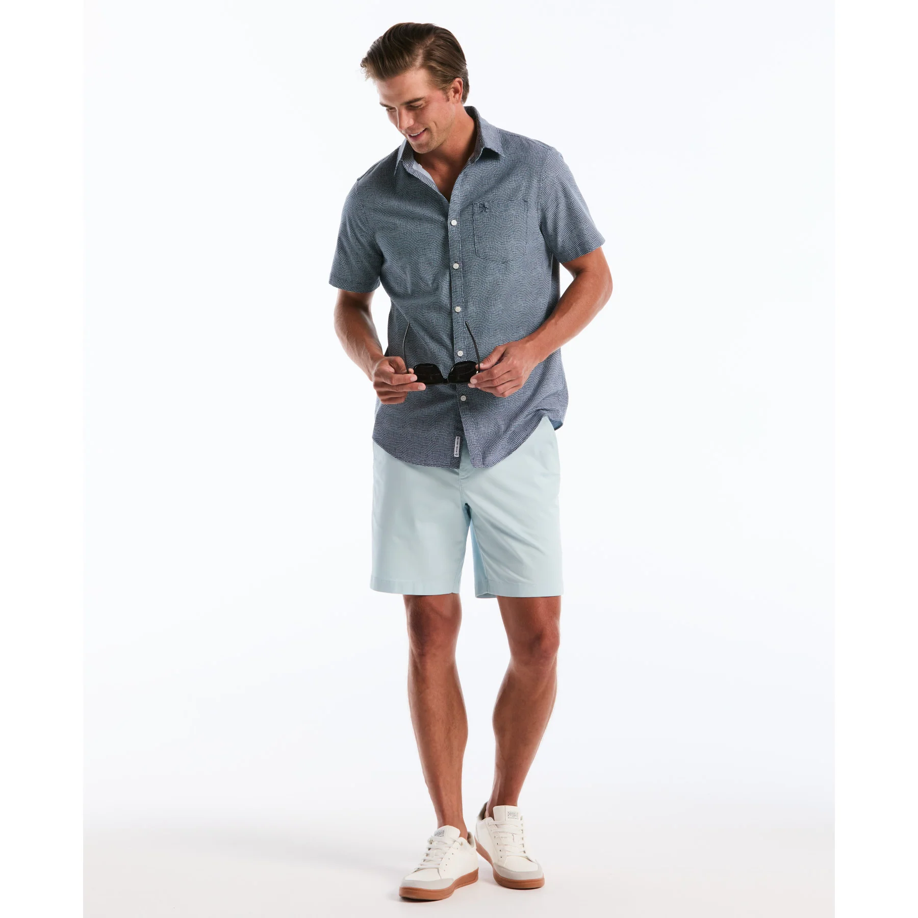 Wavy Grid Print Short Sleeve Shirt In Copen Blue - Image 5