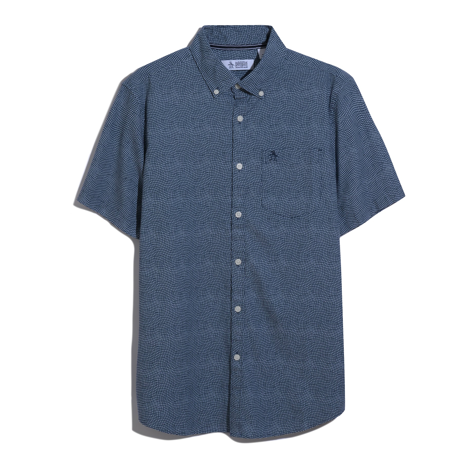Wavy Grid Print Short Sleeve Shirt In Copen Blue - Image 6