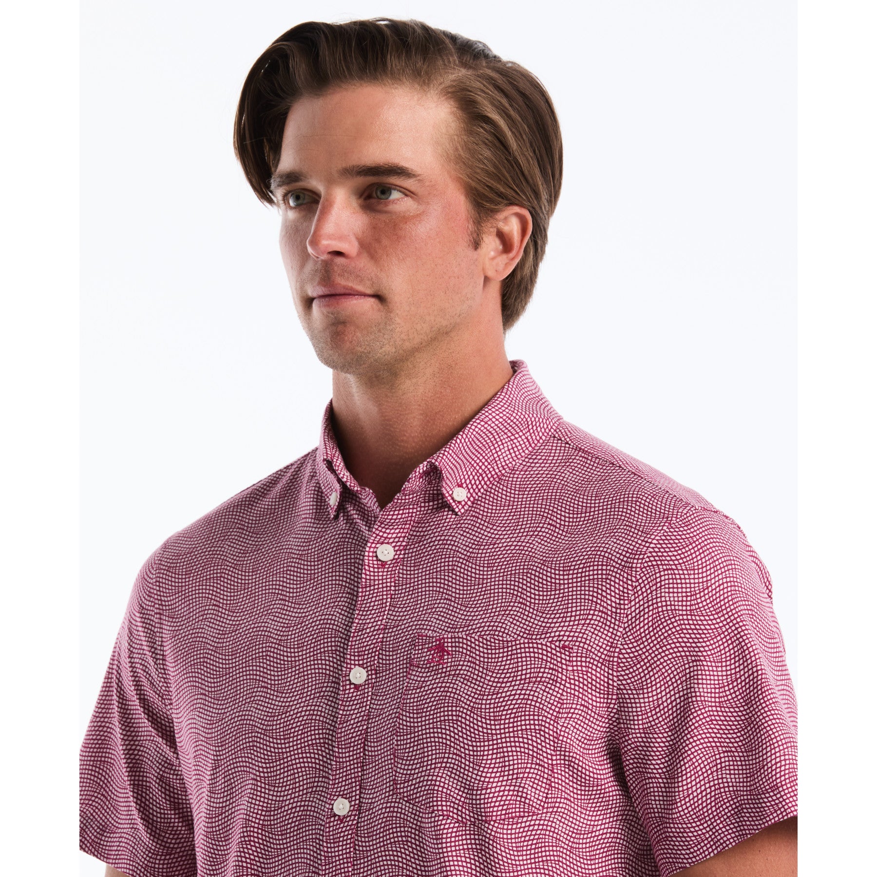 Wavy Grid Print Short Sleeve Shirt In Parfait Pink - Image 3