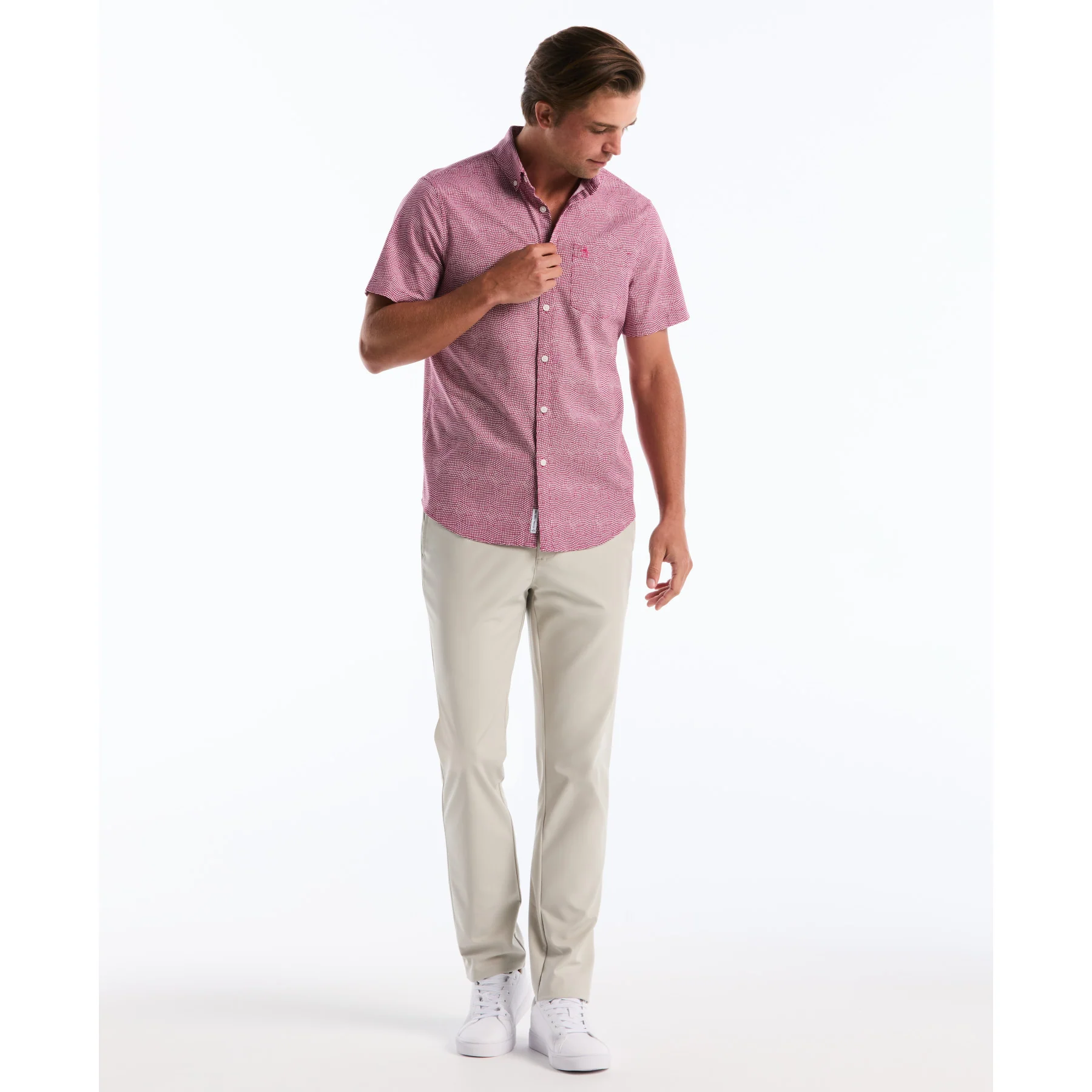 Wavy Grid Print Short Sleeve Shirt In Parfait Pink - Image 4