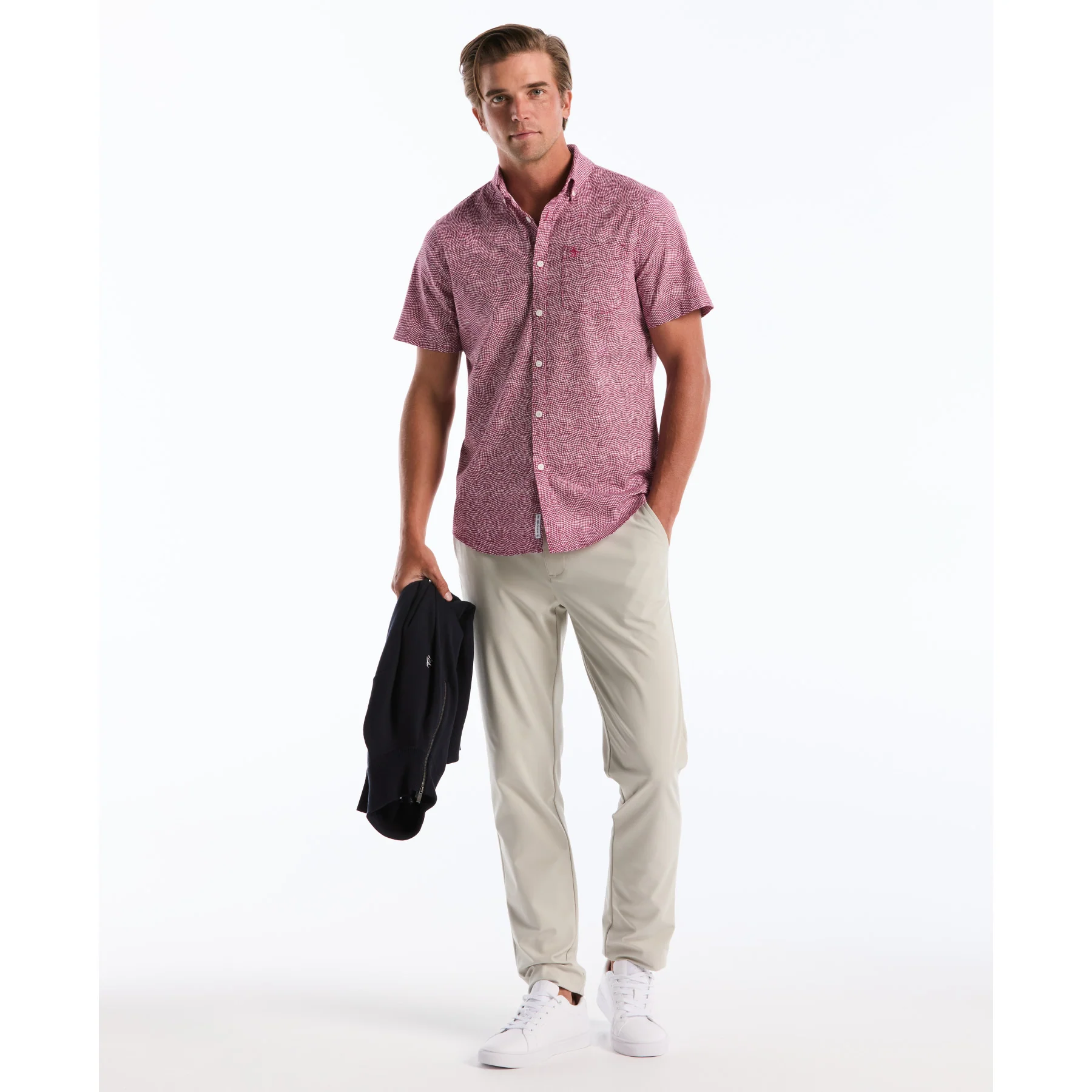 Wavy Grid Print Short Sleeve Shirt In Parfait Pink - Image 5