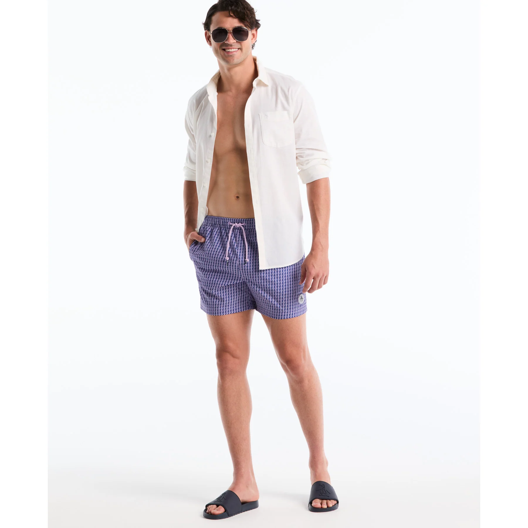 Wavy Lines Print Swim Shorts In Mazarine Blue - Image 5