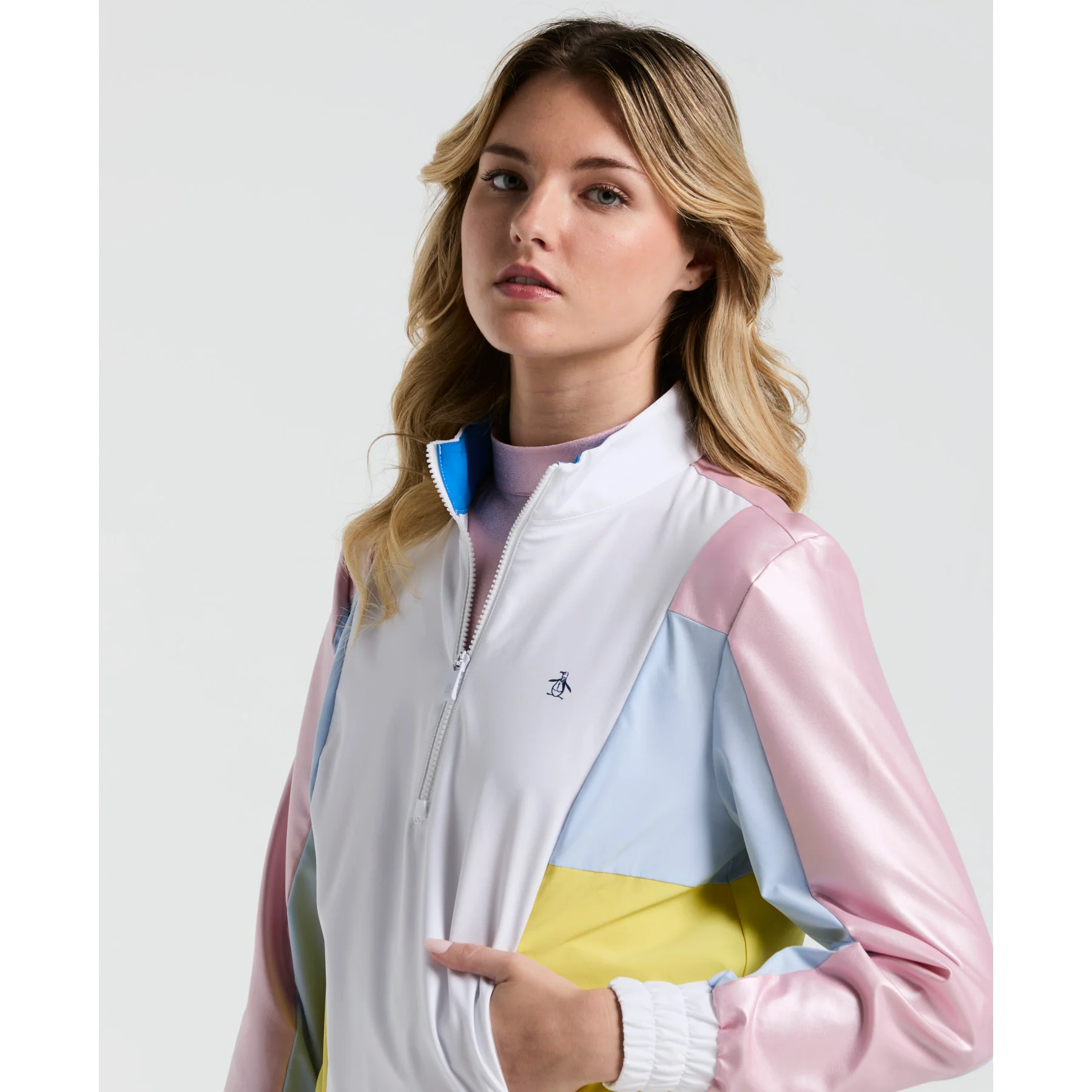 Women's Colour Block Cropped Tennis 1/4 Zip Jacket In Bright White - Image 3