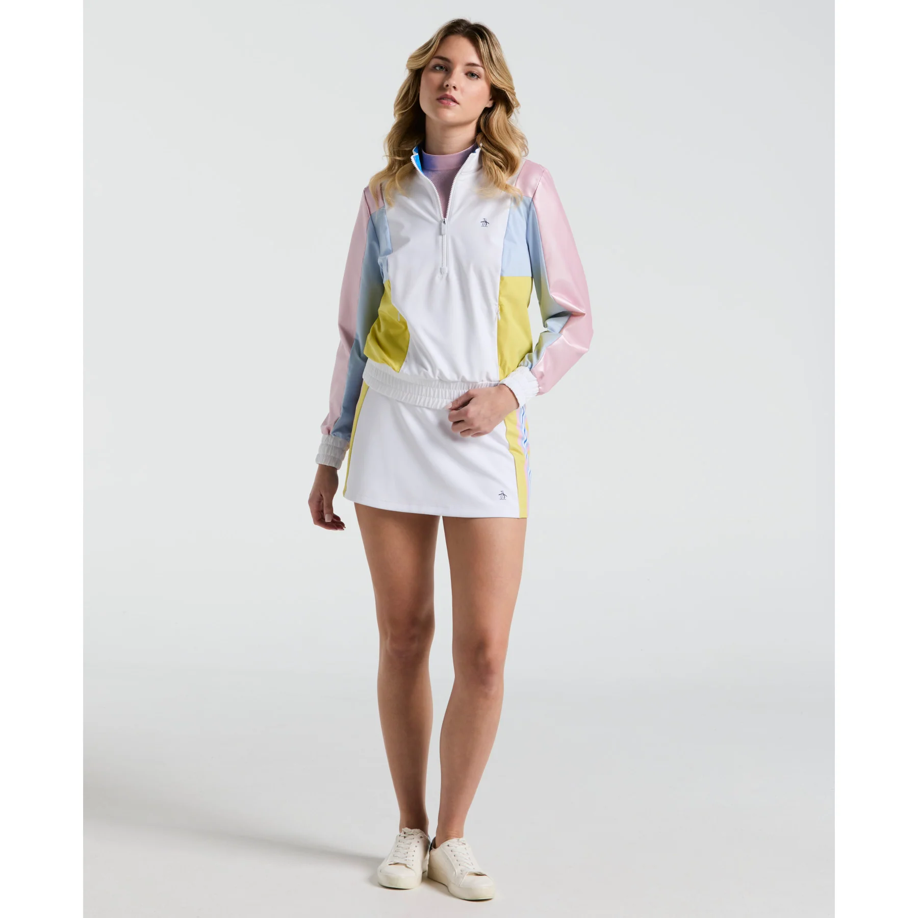Women's Colour Block Cropped Tennis 1/4 Zip Jacket In Bright White - Image 4