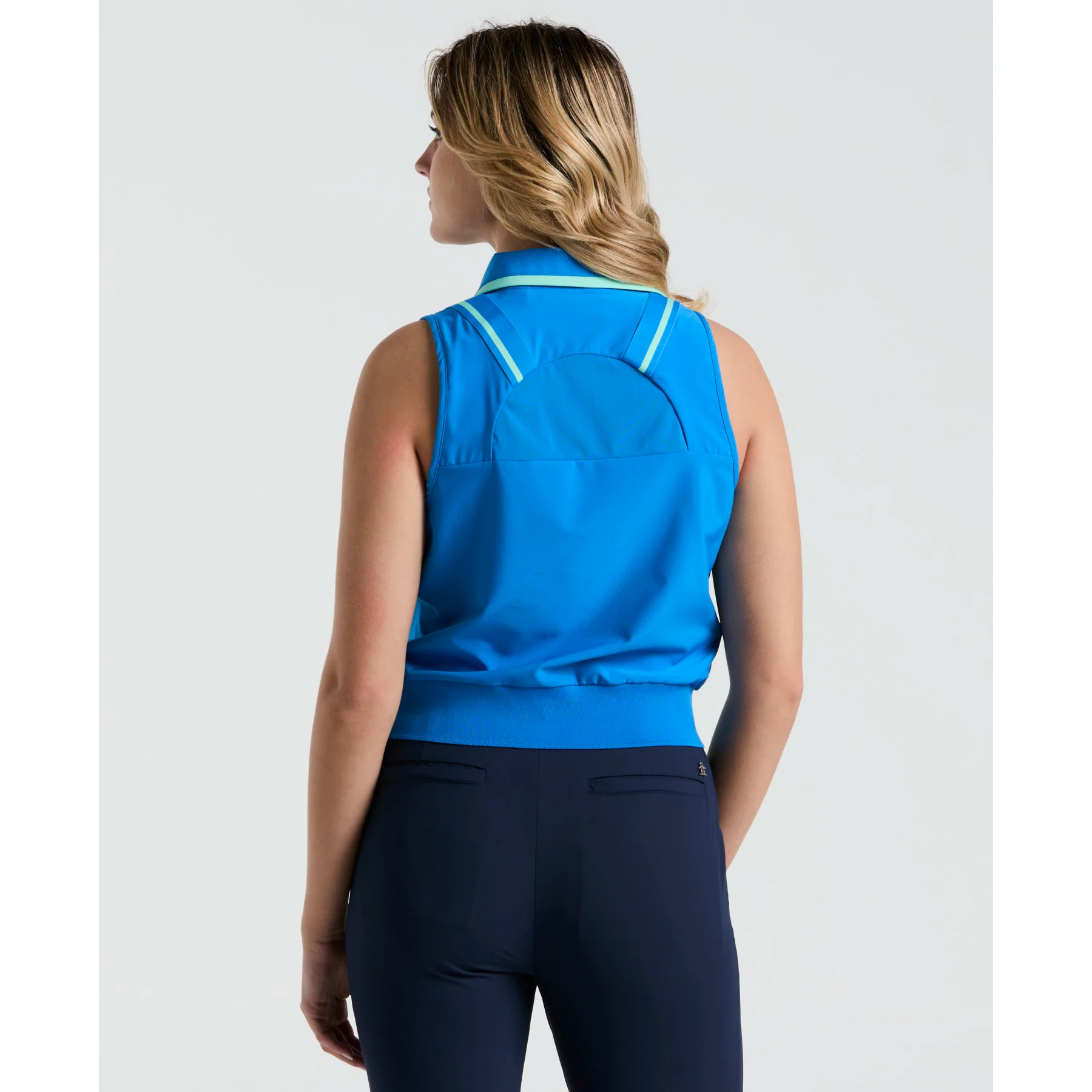 Women's Colour Block Golf Polo Shirt In French Blue - Image 2