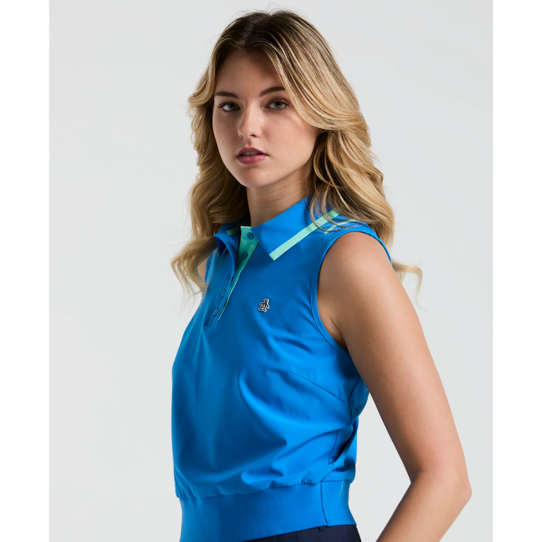 Women's Colour Block Golf Polo Shirt In French Blue - Image 3