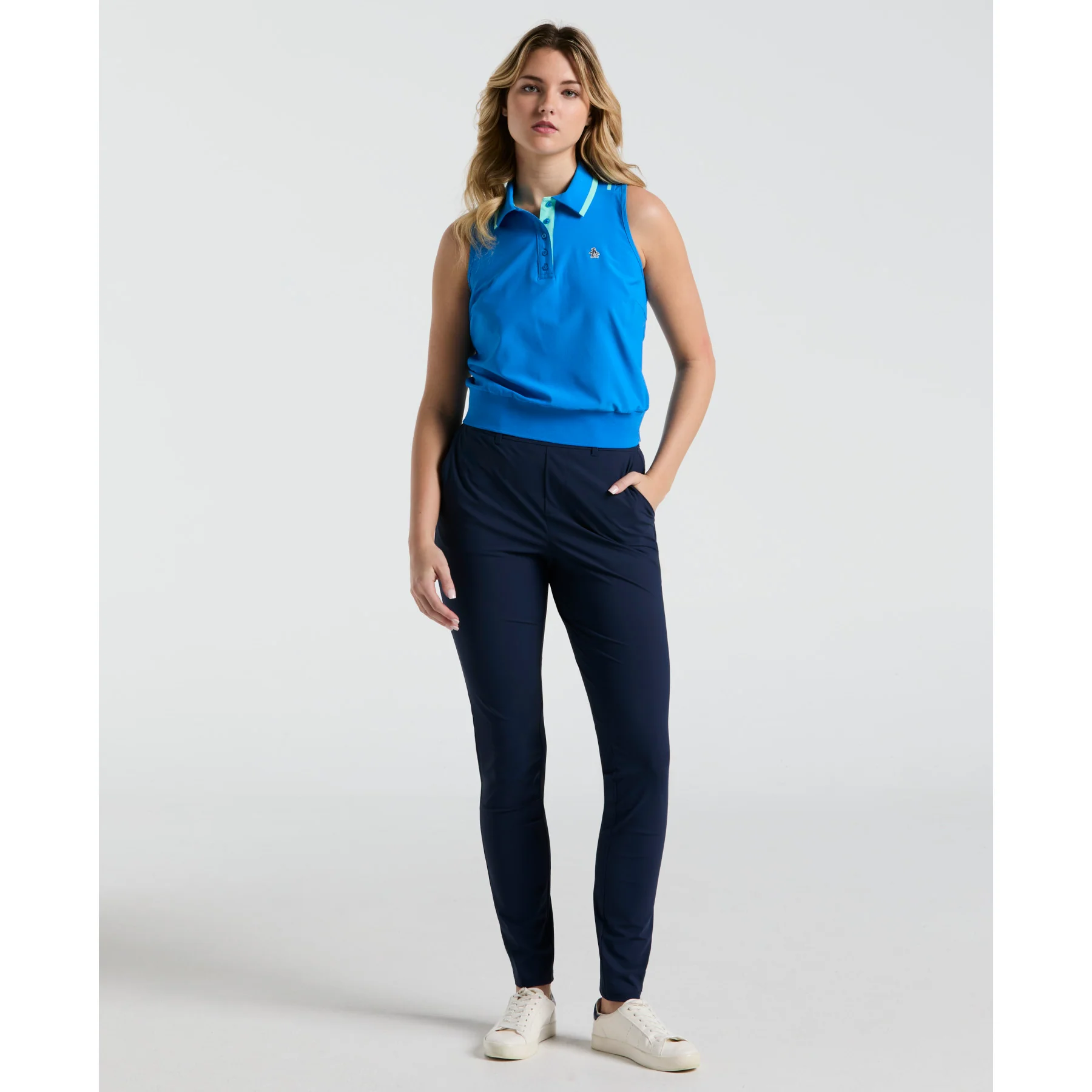 Women's Colour Block Golf Polo Shirt In French Blue - Image 4