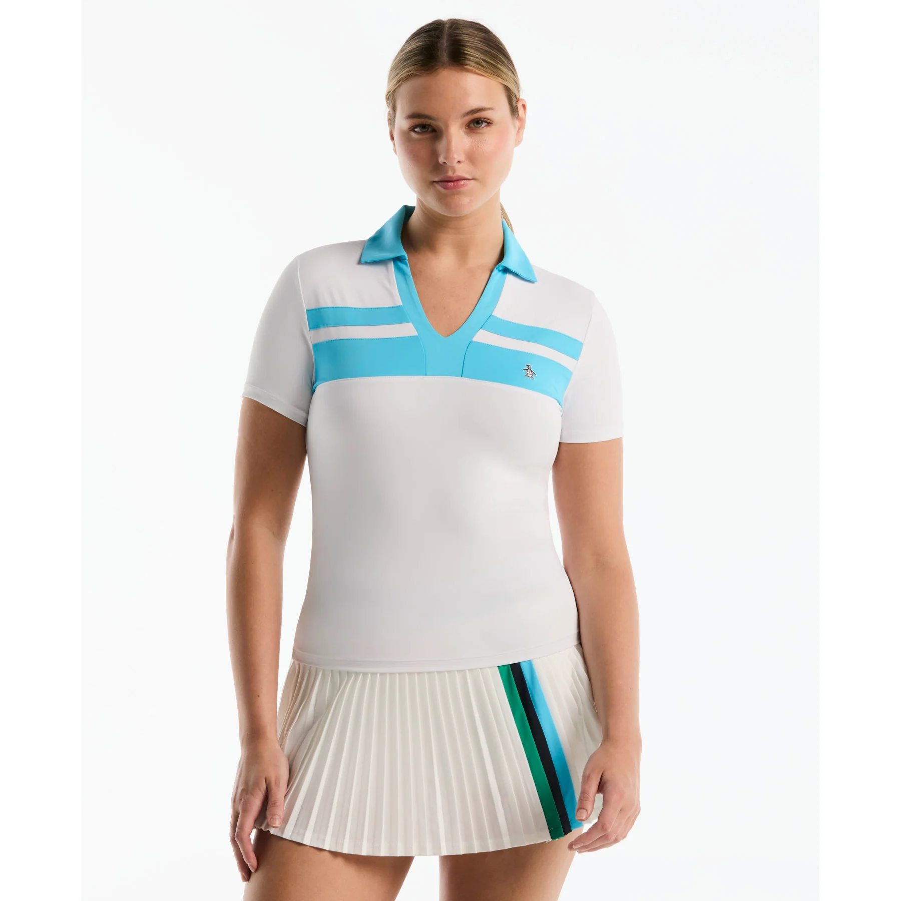 Women's Colour Block Tennis Polo Tank In Bright White