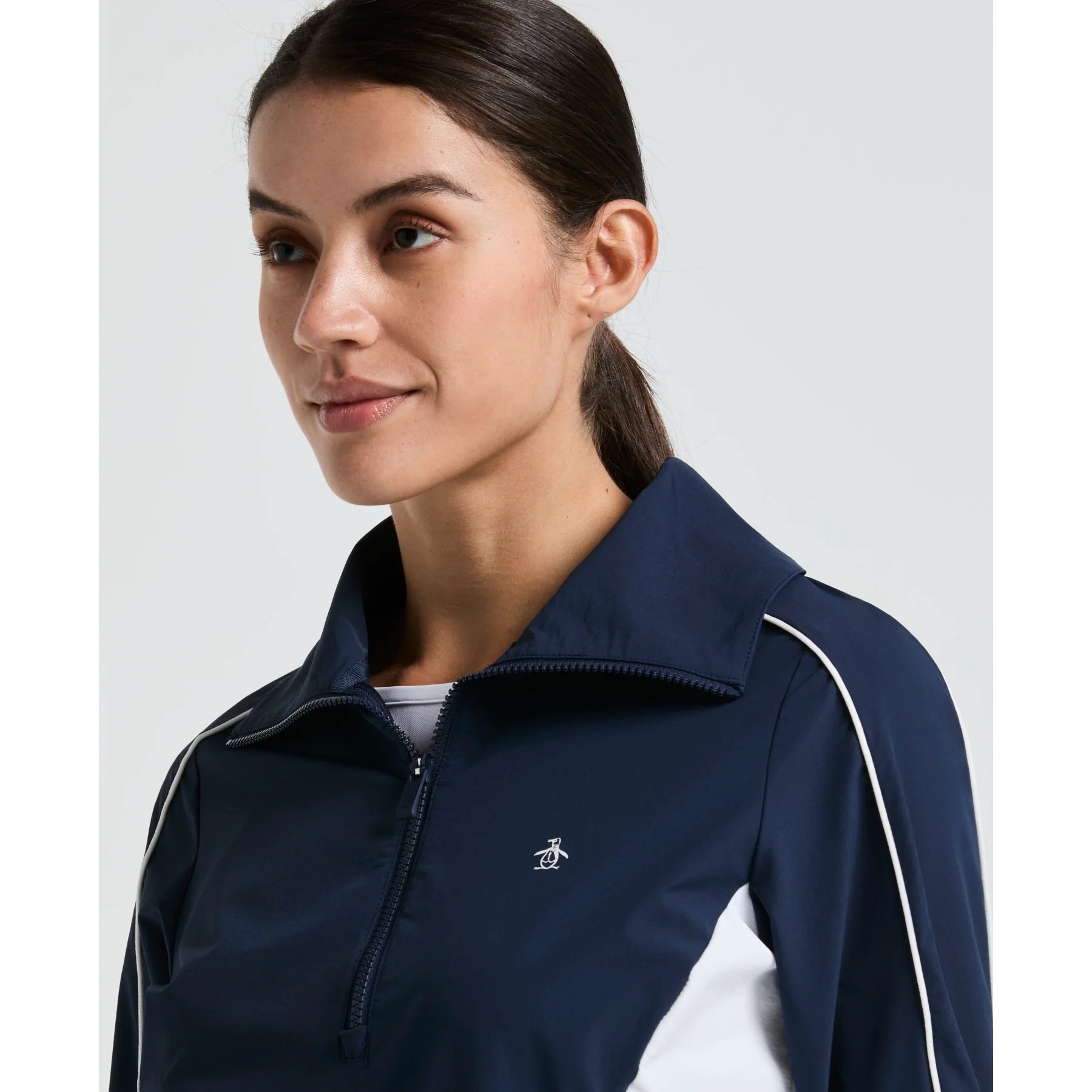 Women's Cropped 1/4 Zip Colour Block Tennis Jacket In Black Iris - Image 3