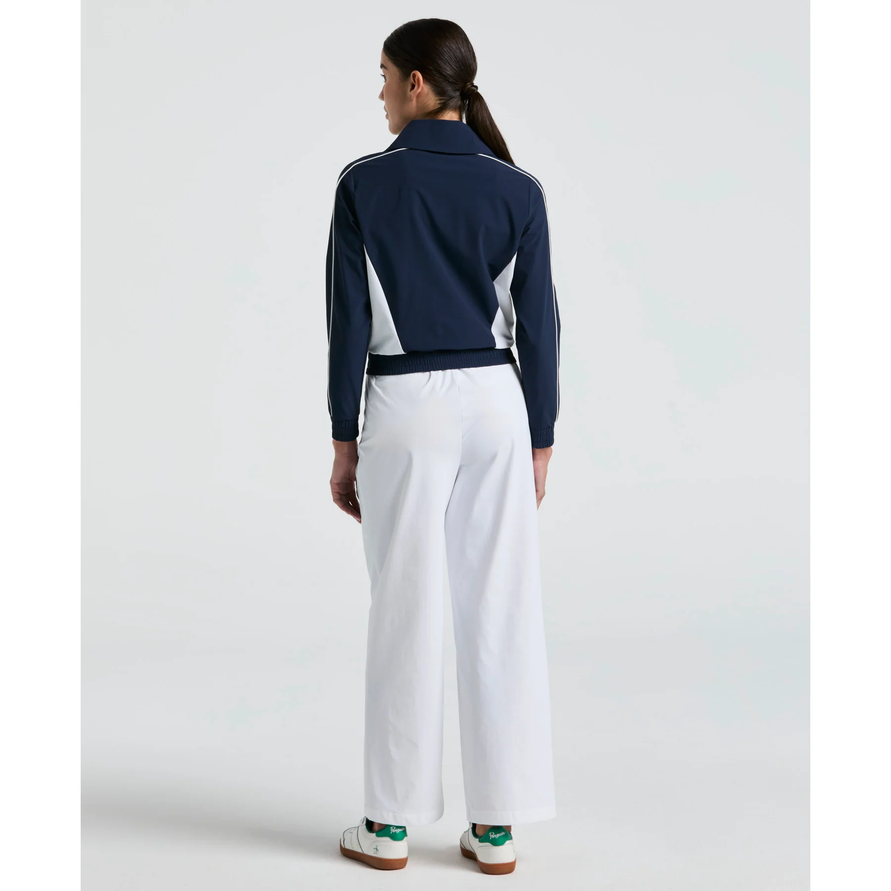 Women's Cropped 1/4 Zip Colour Block Tennis Jacket In Black Iris - Image 4