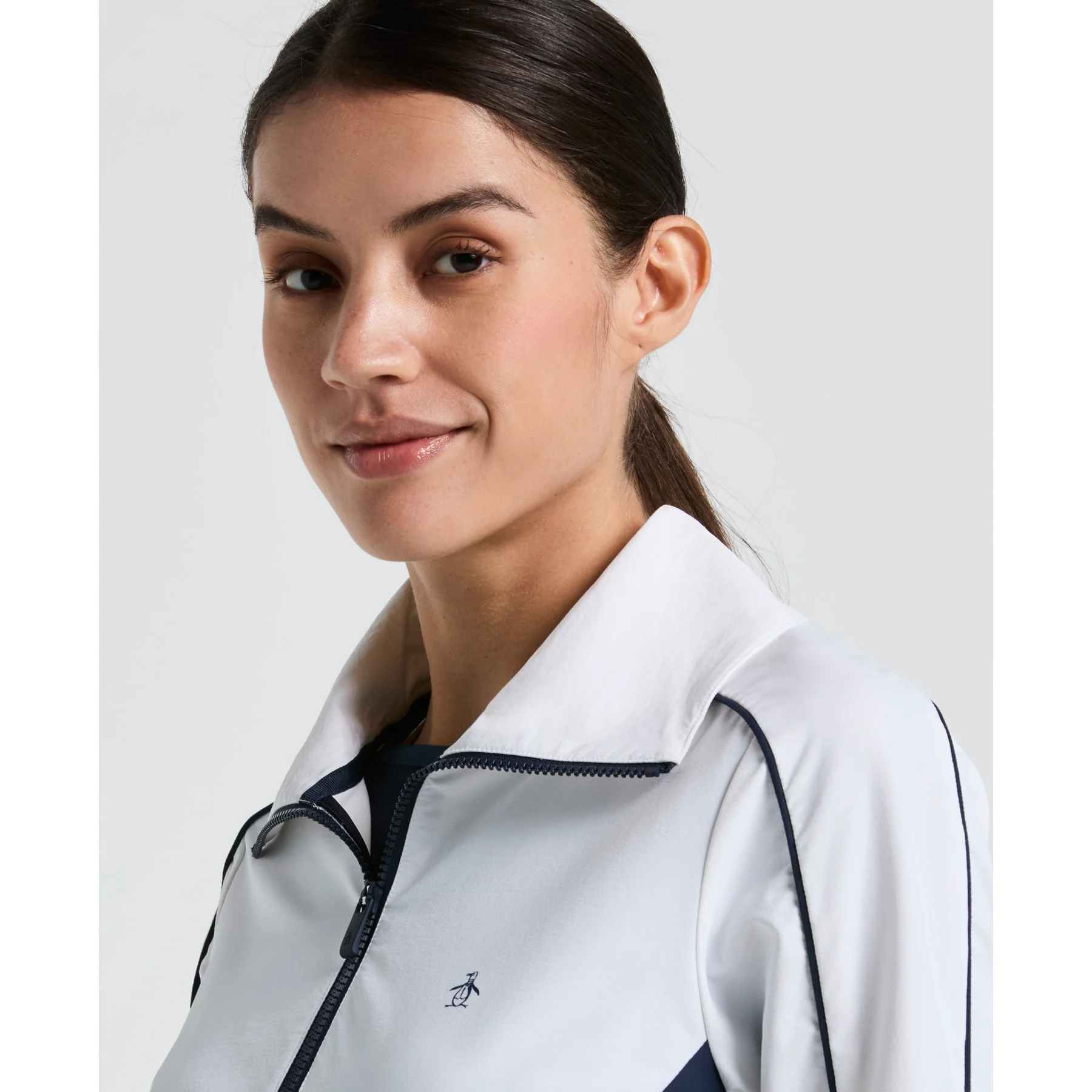 Women's Cropped 1/4 Zip Colour Block Tennis Jacket In Bright White - Image 3