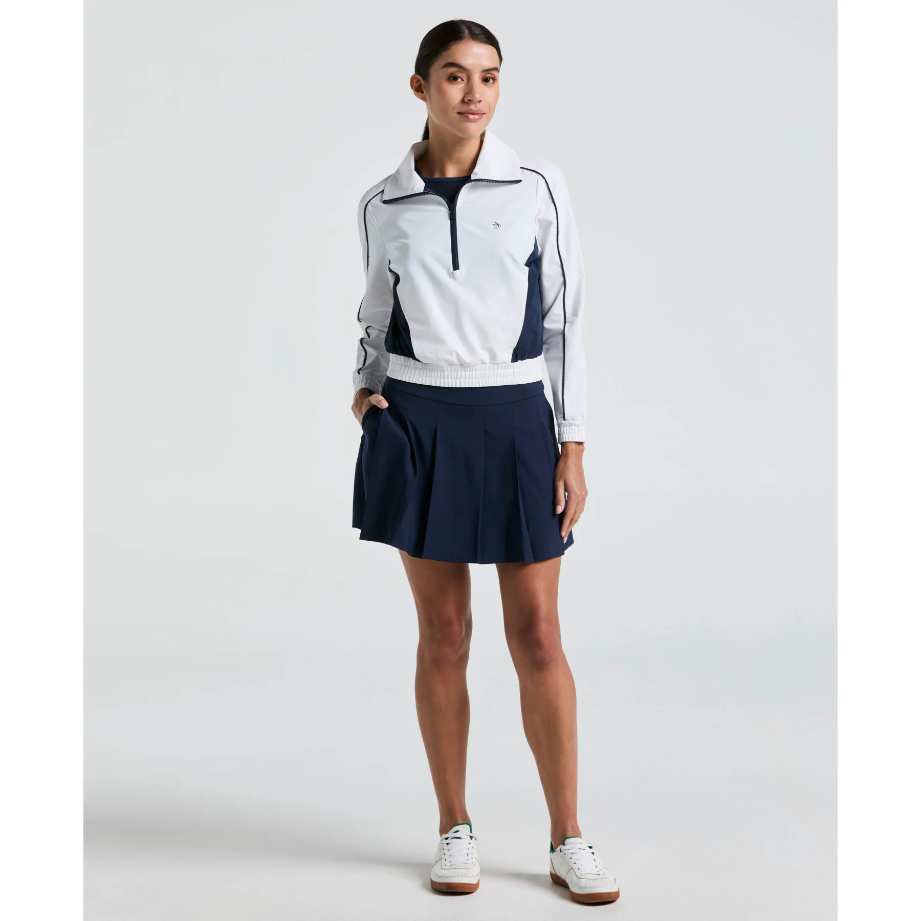 Women's Cropped 1/4 Zip Colour Block Tennis Jacket In Bright White - Image 4