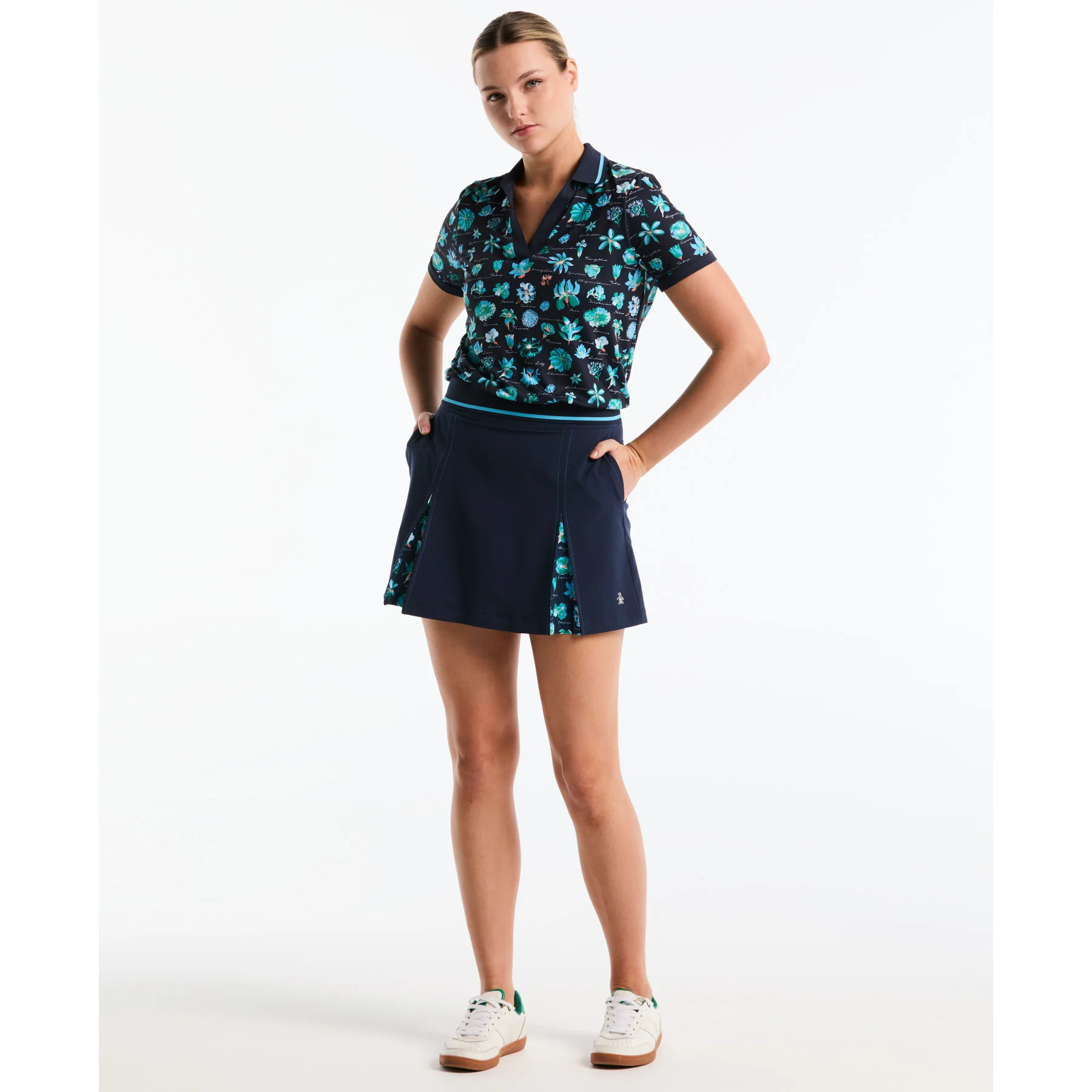 Women's Floral Pleated Golf Skort In Black Iris - Image 6