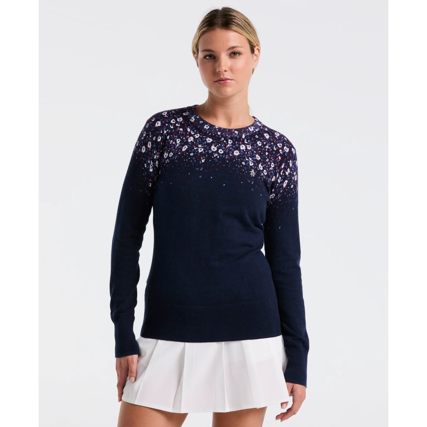 Women's Floral Printed Golf Sweater In Black Iris