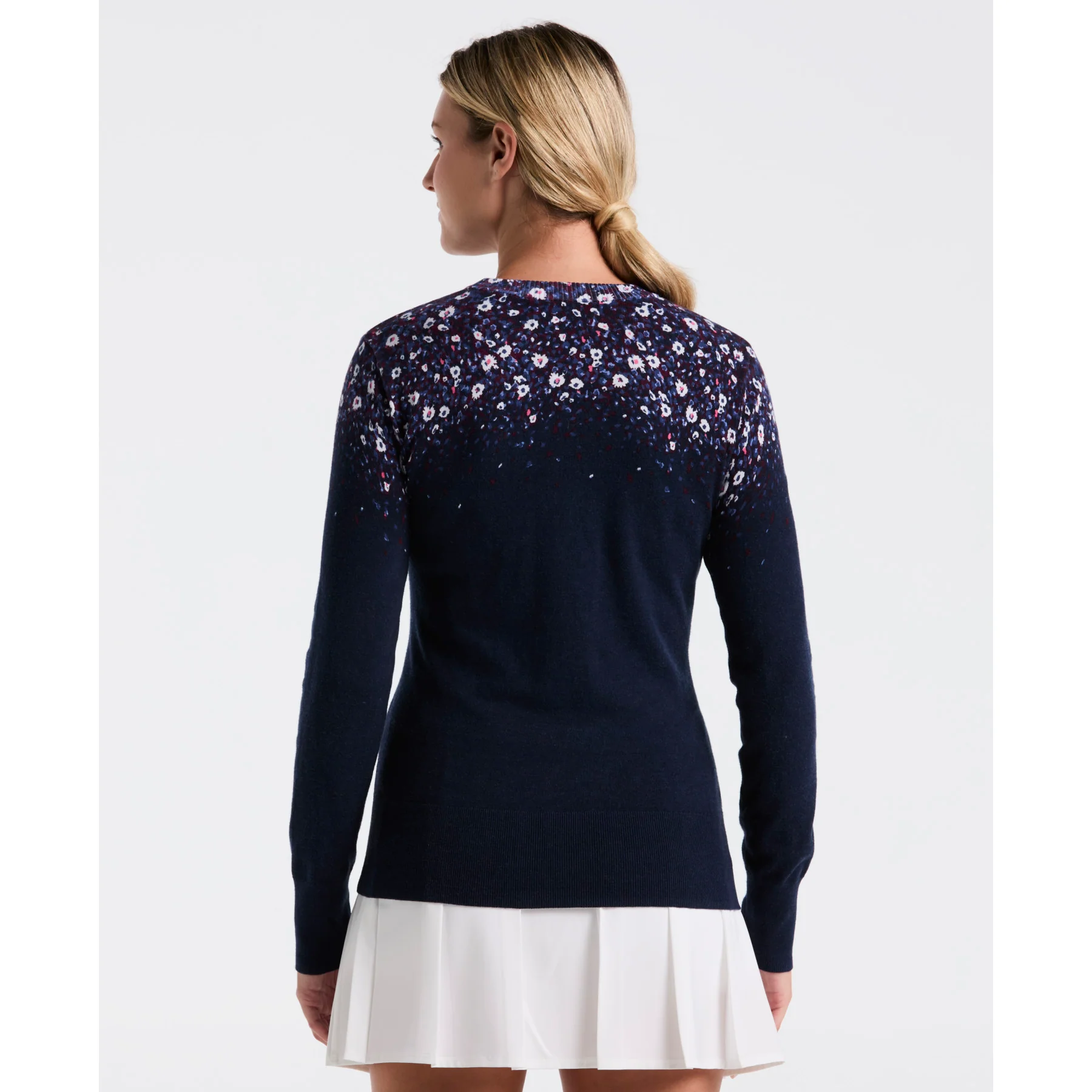 Women's Floral Printed Golf Sweater In Black Iris - Image 2