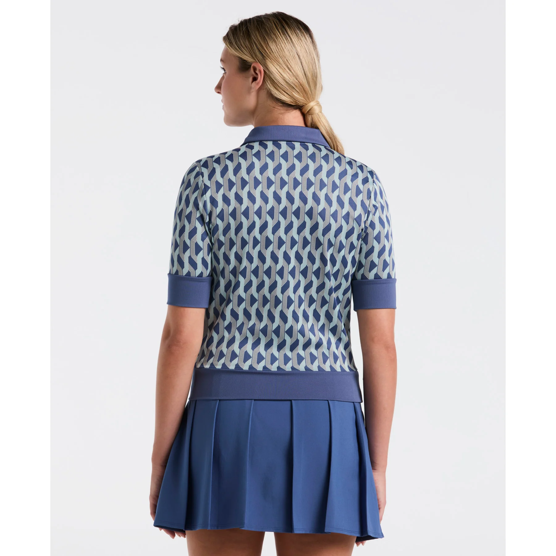 Women's Geometric Golf Polo Shirt In True Navy - Image 2
