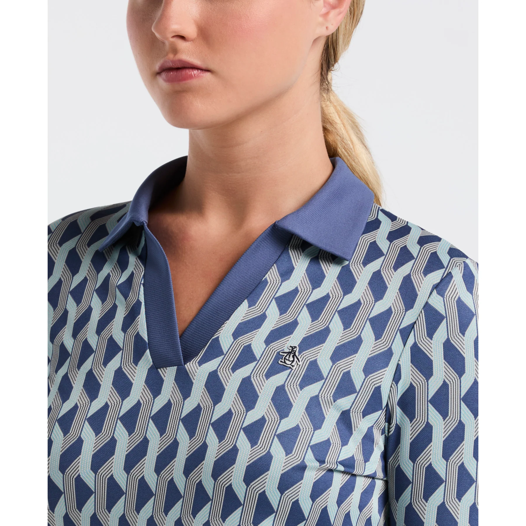 Women's Geometric Golf Polo Shirt In True Navy - Image 3