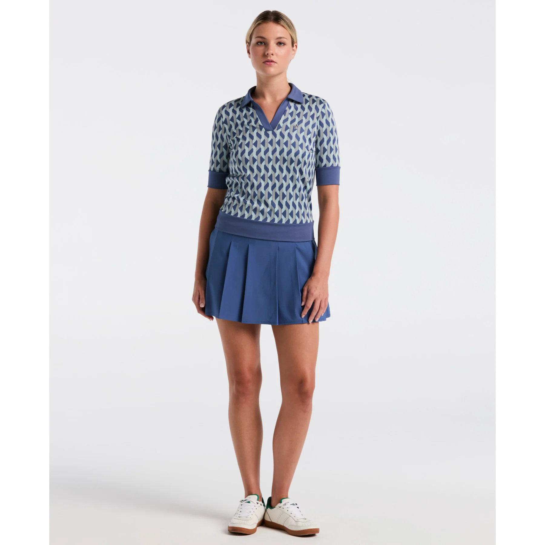 Women's Geometric Golf Polo Shirt In True Navy - Image 4