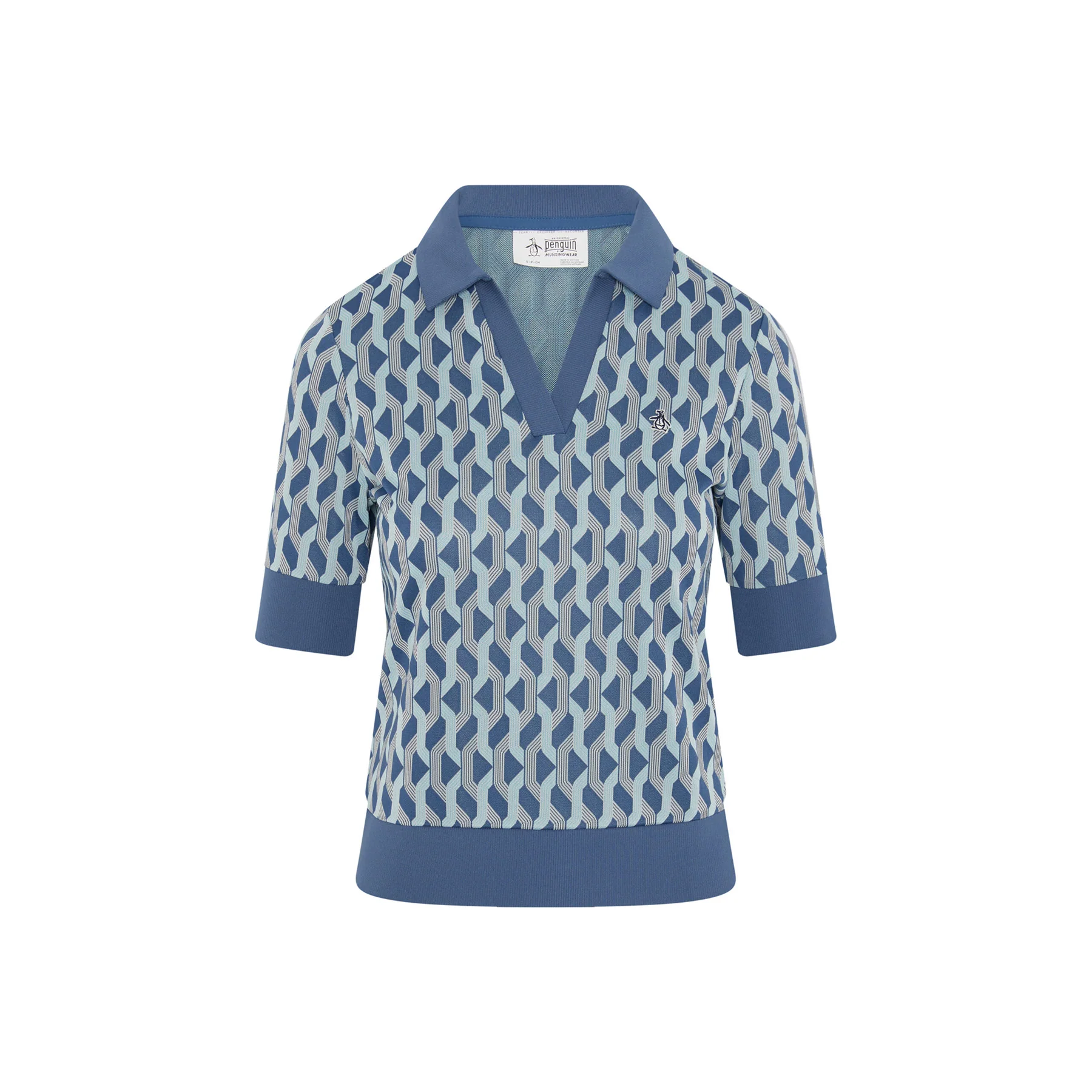 Women's Geometric Golf Polo Shirt In True Navy - Image 5