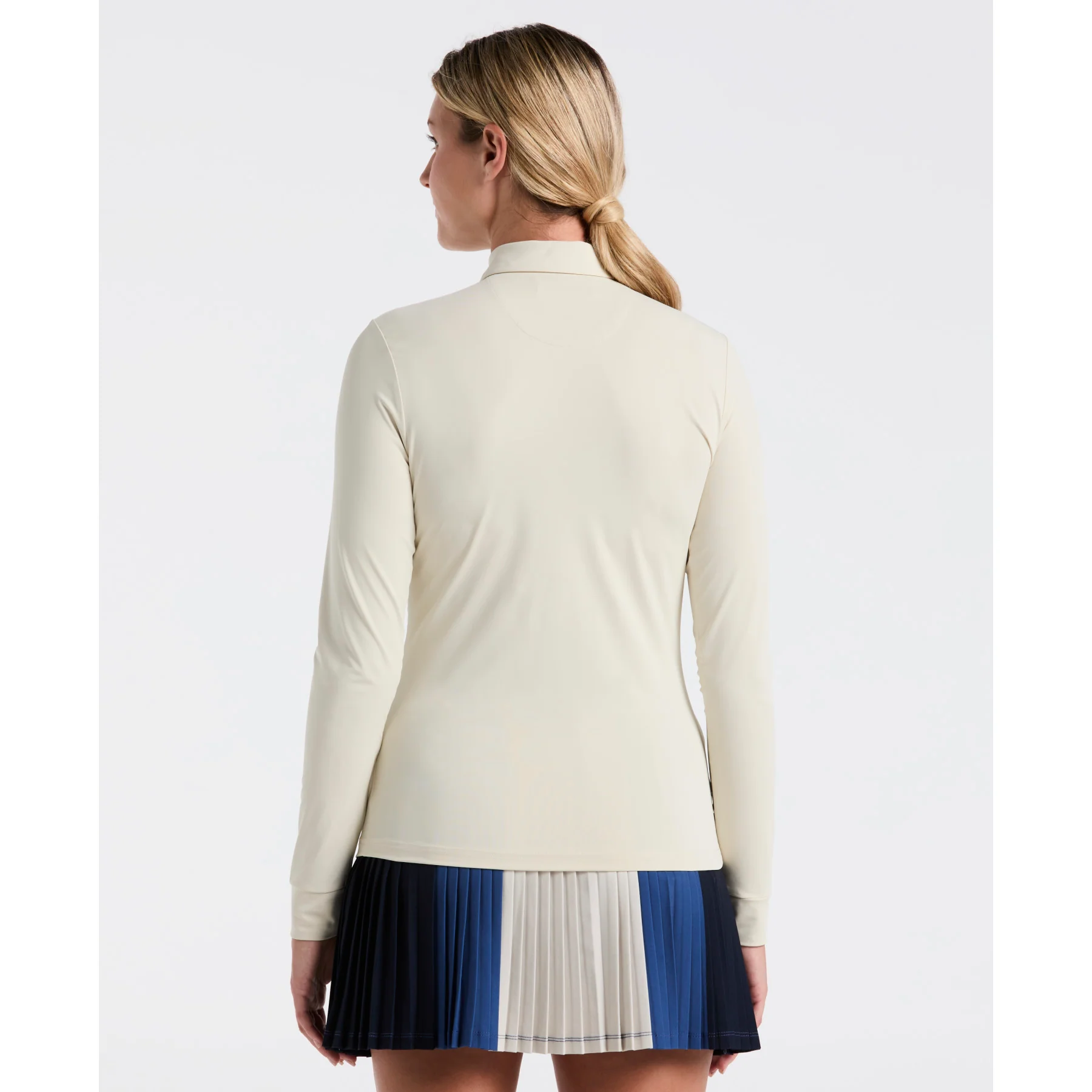 Women's Mesh Yoke Long Sleeve Golf Polo Shirt In Silver Birch - Image 2