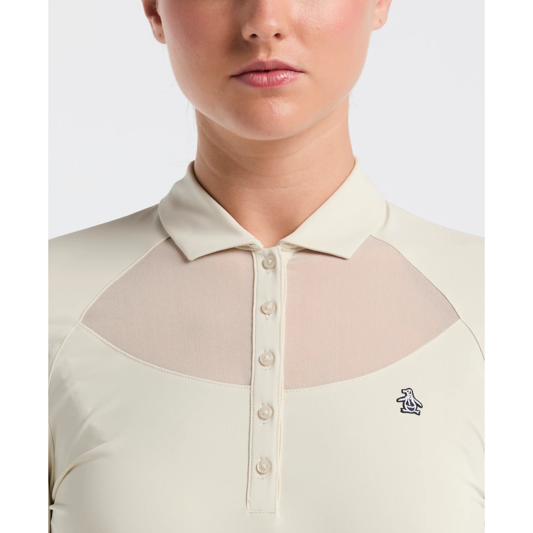 Women's Mesh Yoke Long Sleeve Golf Polo Shirt In Silver Birch - Image 3