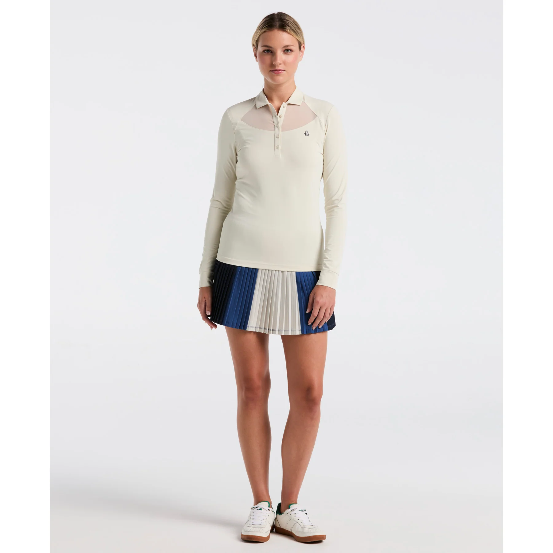 Women's Mesh Yoke Long Sleeve Golf Polo Shirt In Silver Birch - Image 4