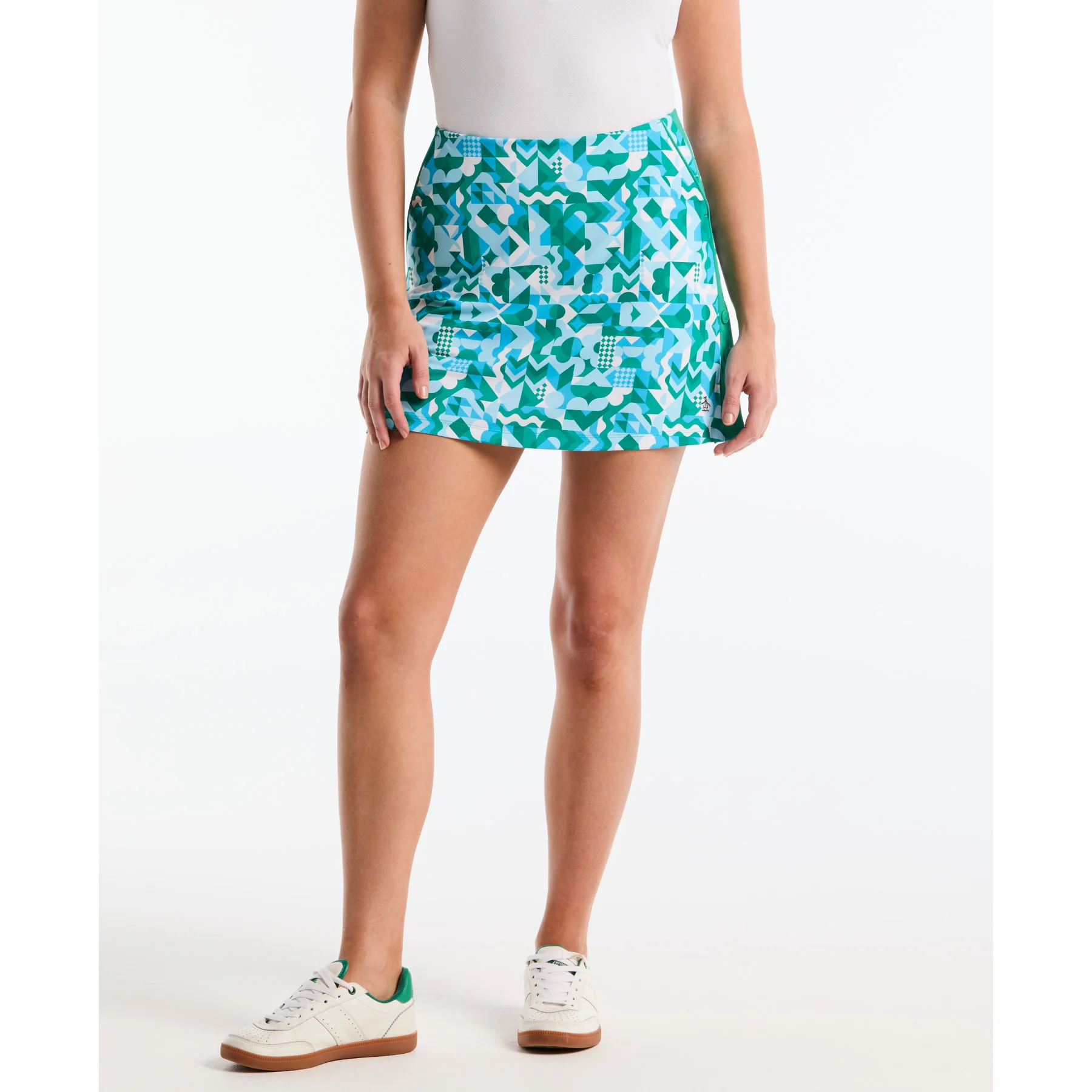Women's Spliced Geo Golf Skort In Emerald - Image 3