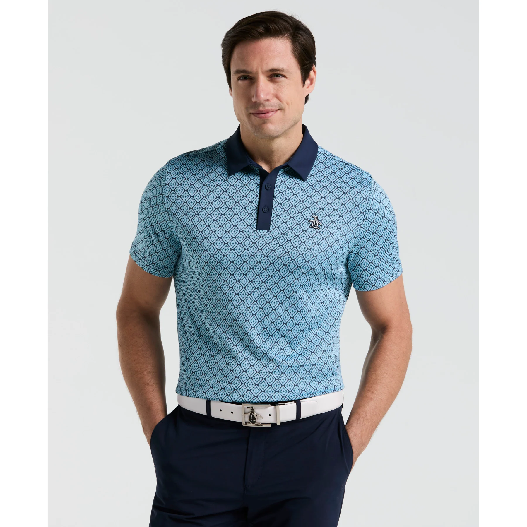 Yarn Dyed Bohemian Jacquard Golf Polo Shirt In Black Iris